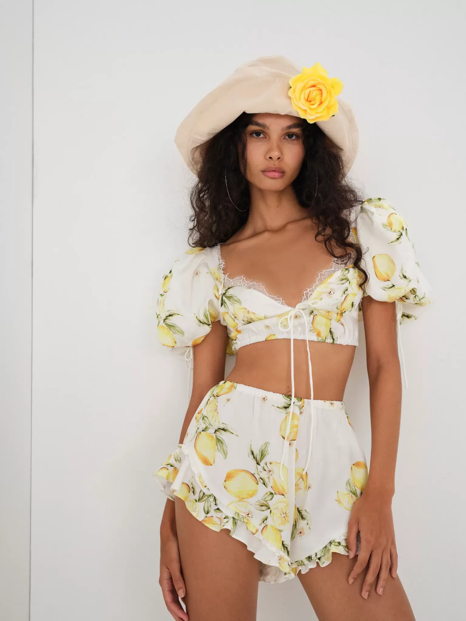 New For Love & Lemons Alana Crop Top Yellow