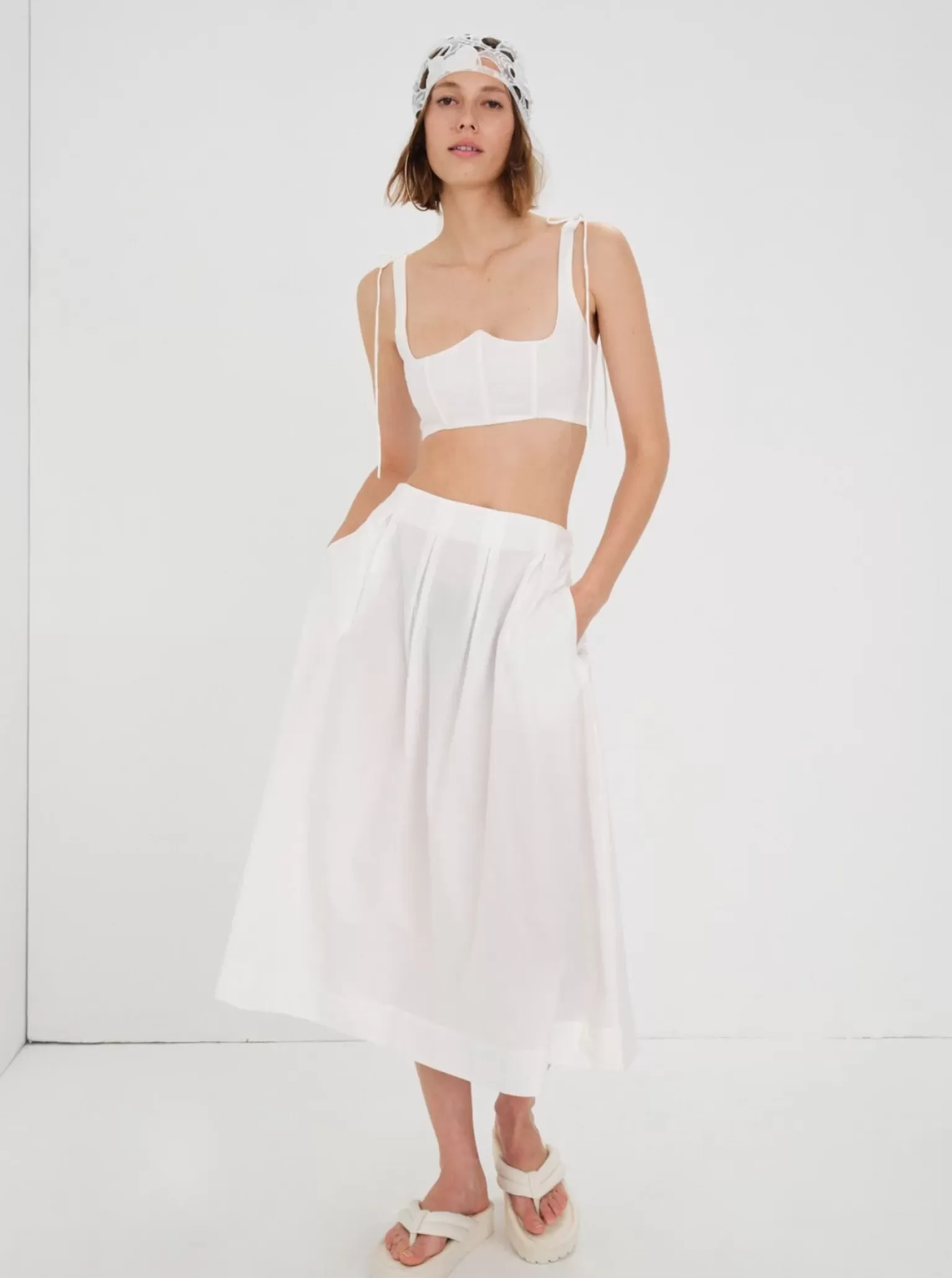 Sale For Love & Lemons Alexis Midi Skirt White