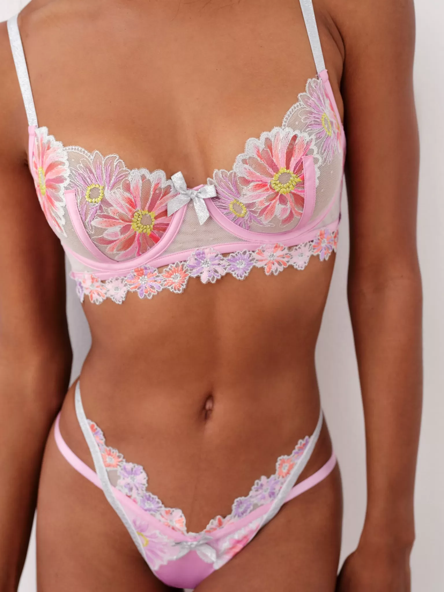 Store For Love & Lemons Aster Embroidery Underwire Bra Pink