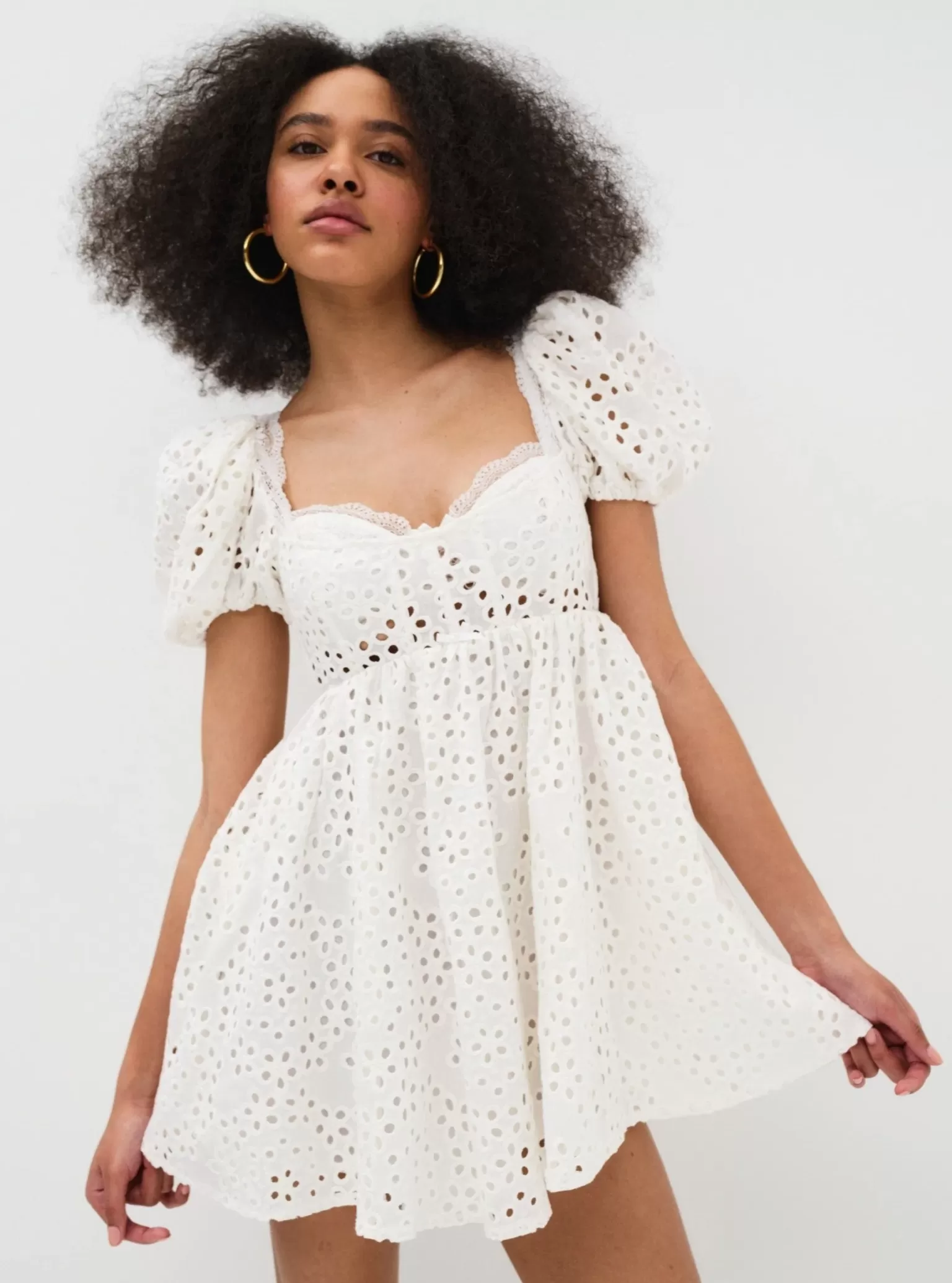 New For Love & Lemons Becca Mini Dress White