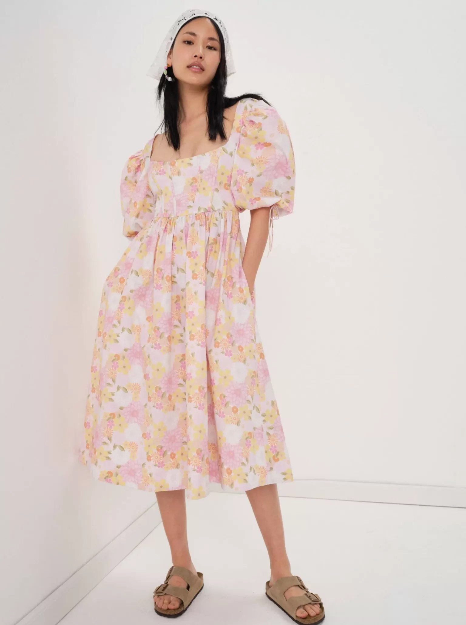 Clearance For Love & Lemons Carrie Midi Dress Pink