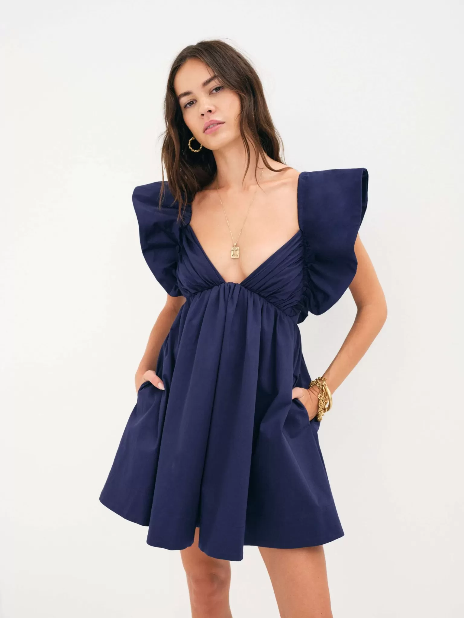 New For Love & Lemons Clementine Mini Dress Blue