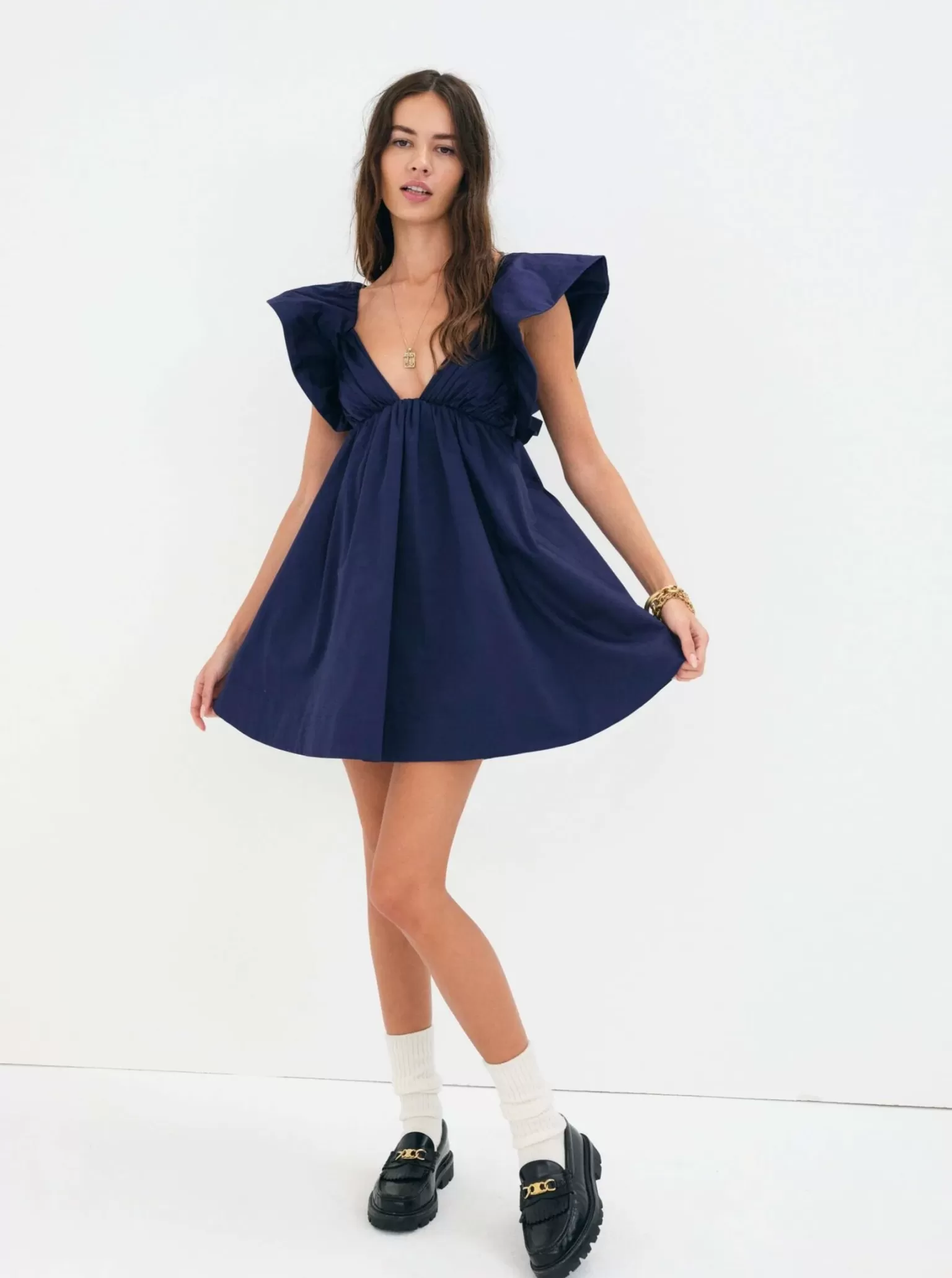 New For Love & Lemons Clementine Mini Dress Blue