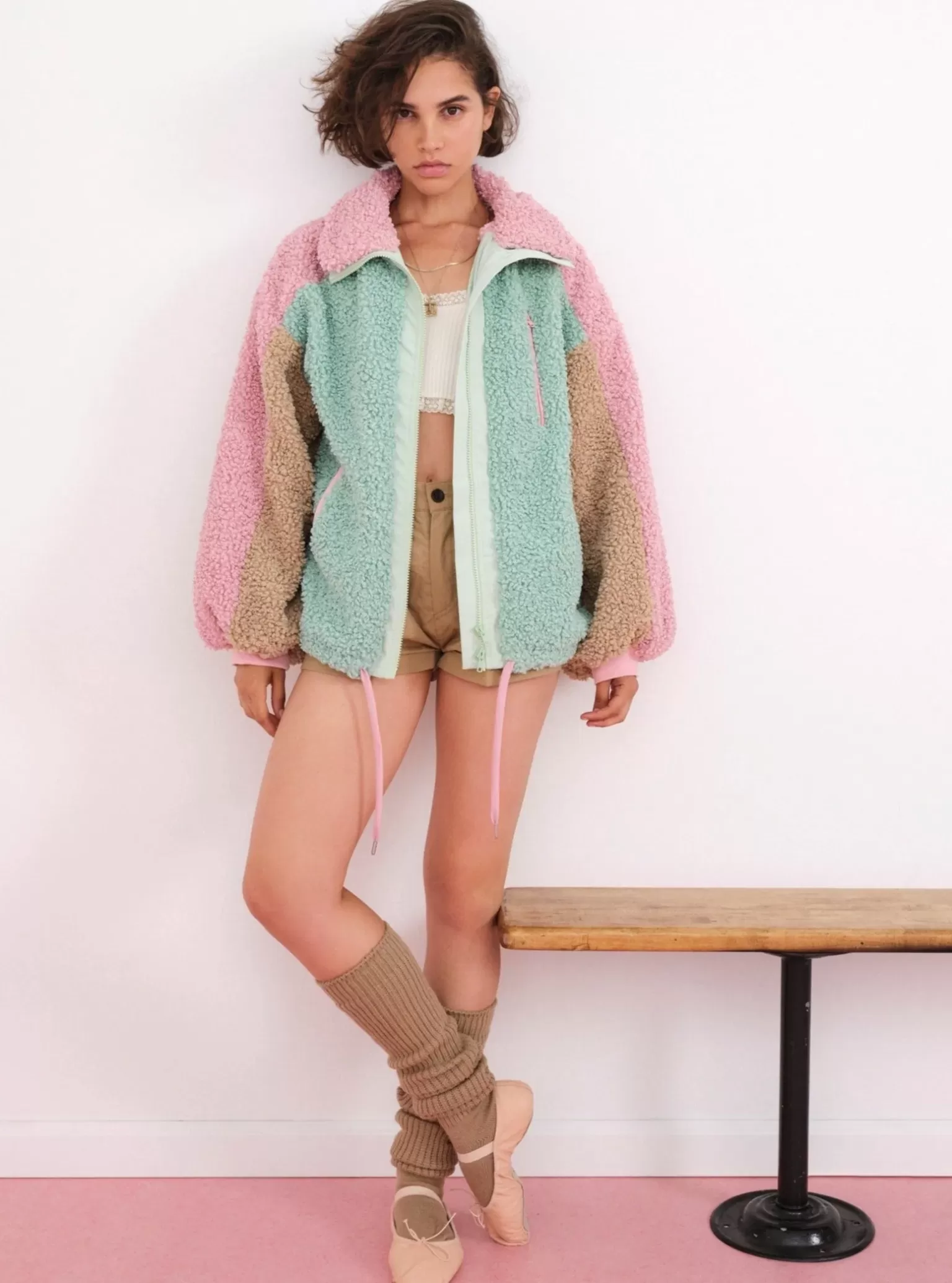 Sale For Love & Lemons Cozy Zip-Up Jacket Green