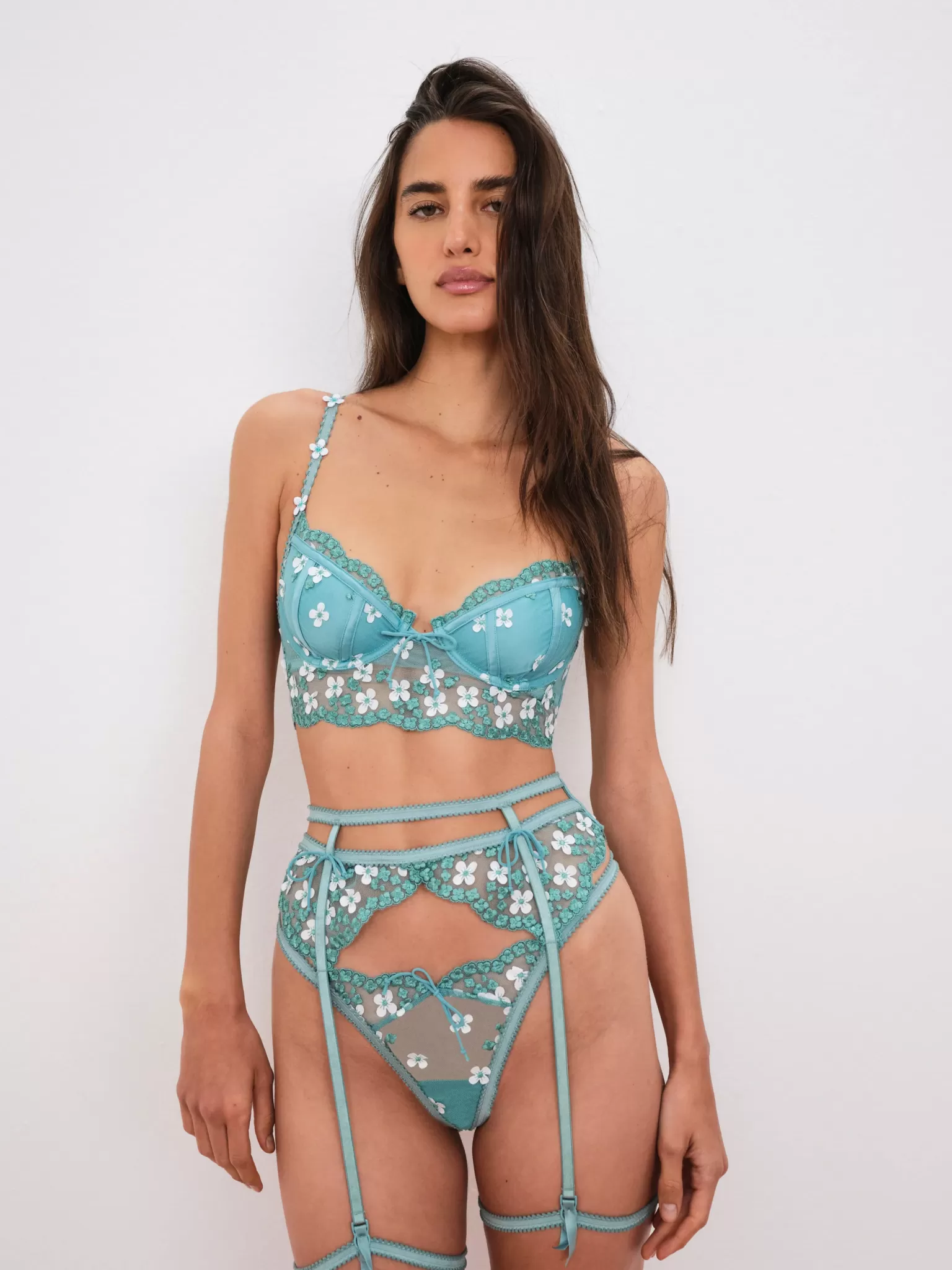 Store For Love & Lemons Daisy Embroidered Bra Green