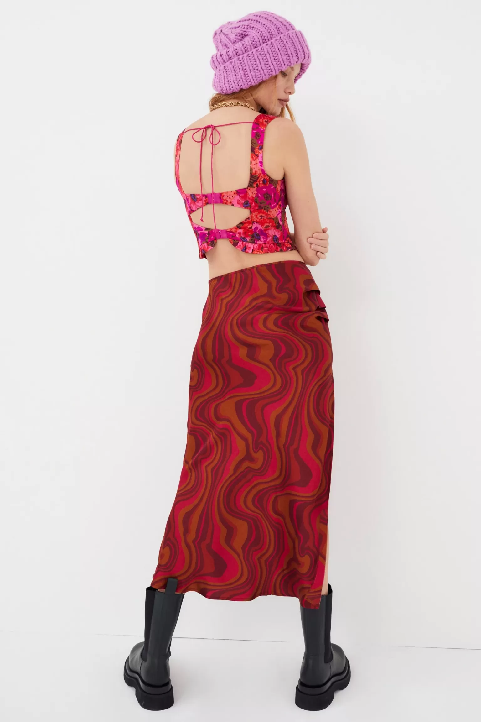 Cheap For Love & Lemons Eleanor Midi Skirt Red