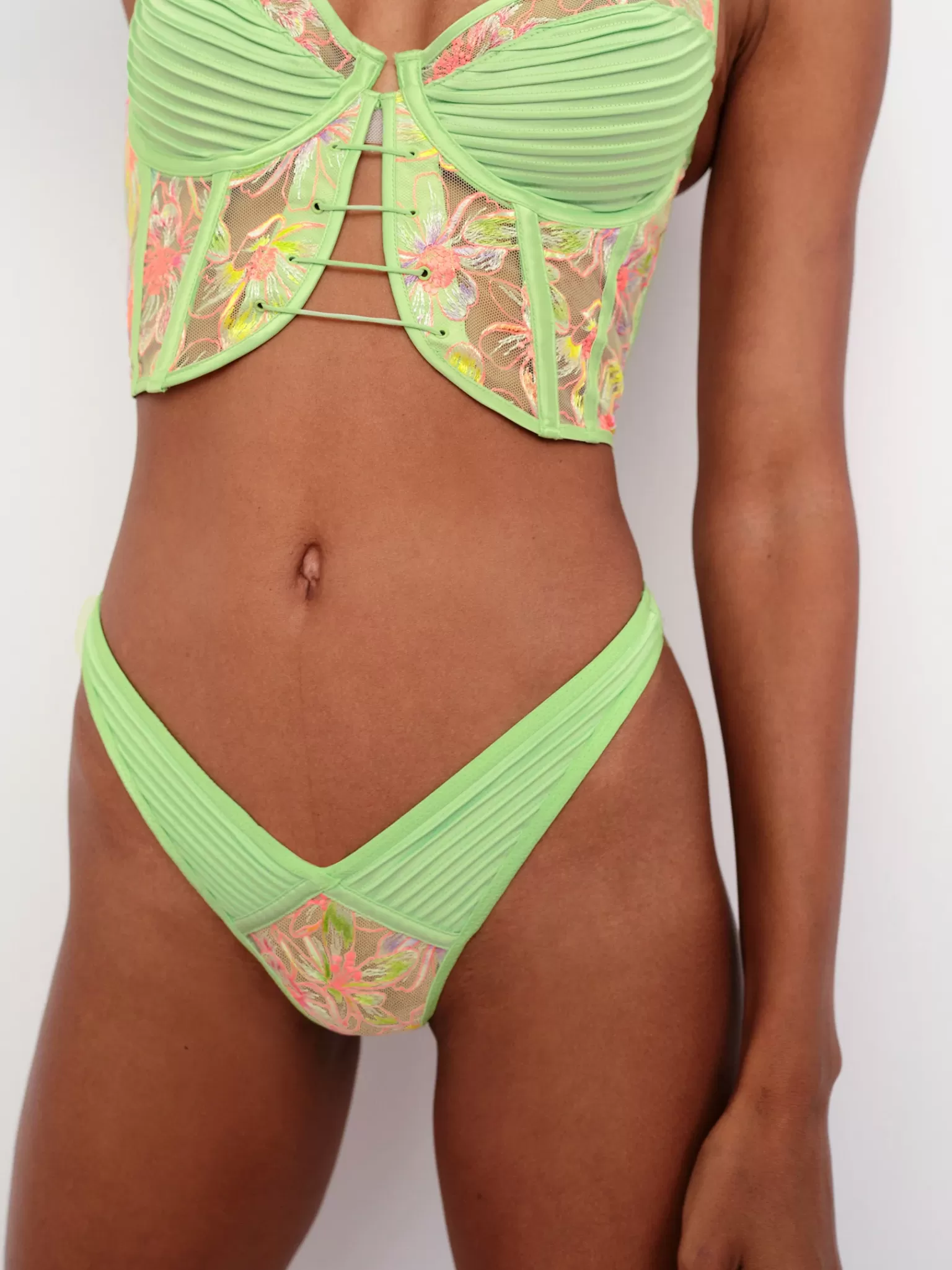 Shop For Love & Lemons Electric Fields Embroidery High-Waist Panty Green