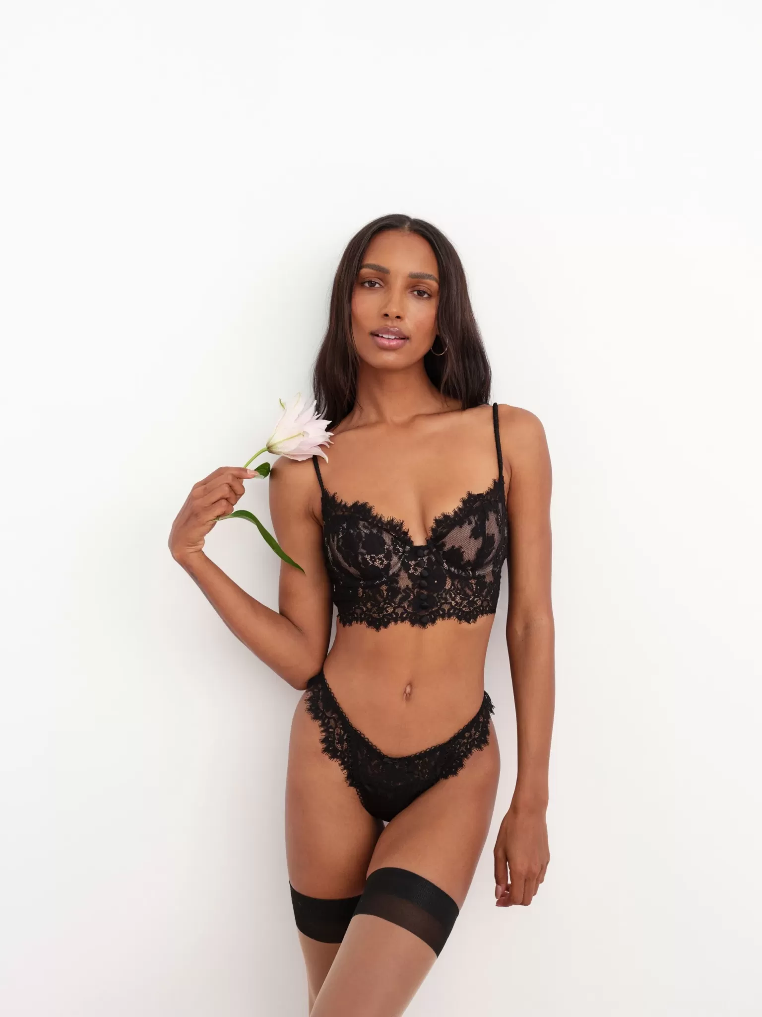 Clearance For Love & Lemons Faye Lace Thong Panty Black