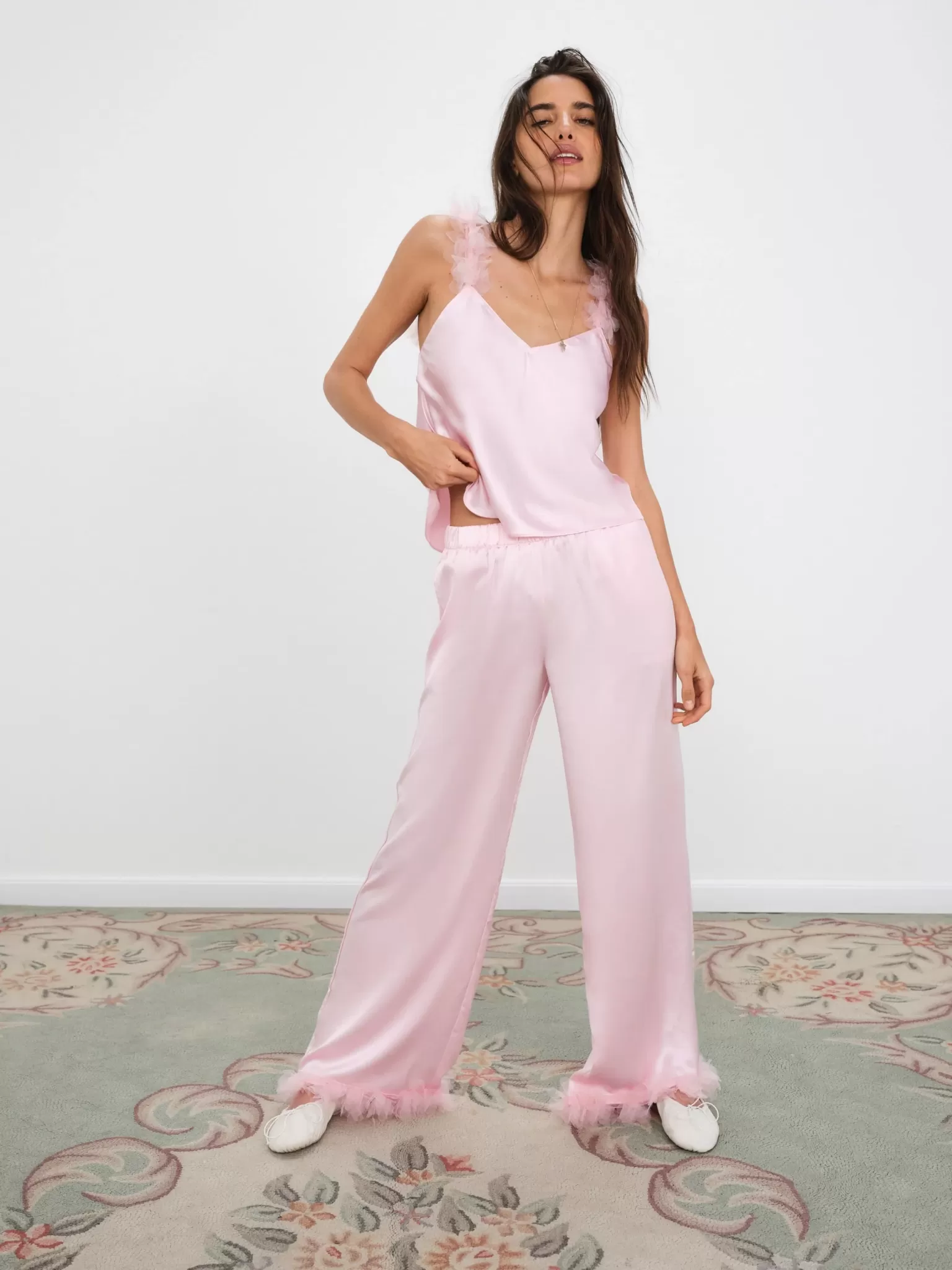 Cheap For Love & Lemons Floral Trim Pj Set Pink