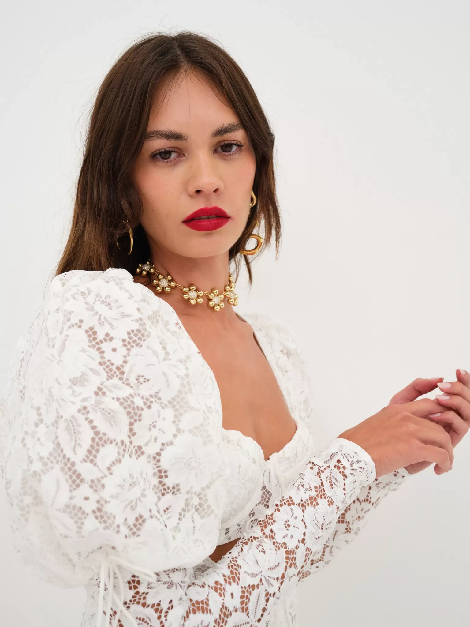 Fashion For Love & Lemons Frances Puff Sleeve Mini Dress White