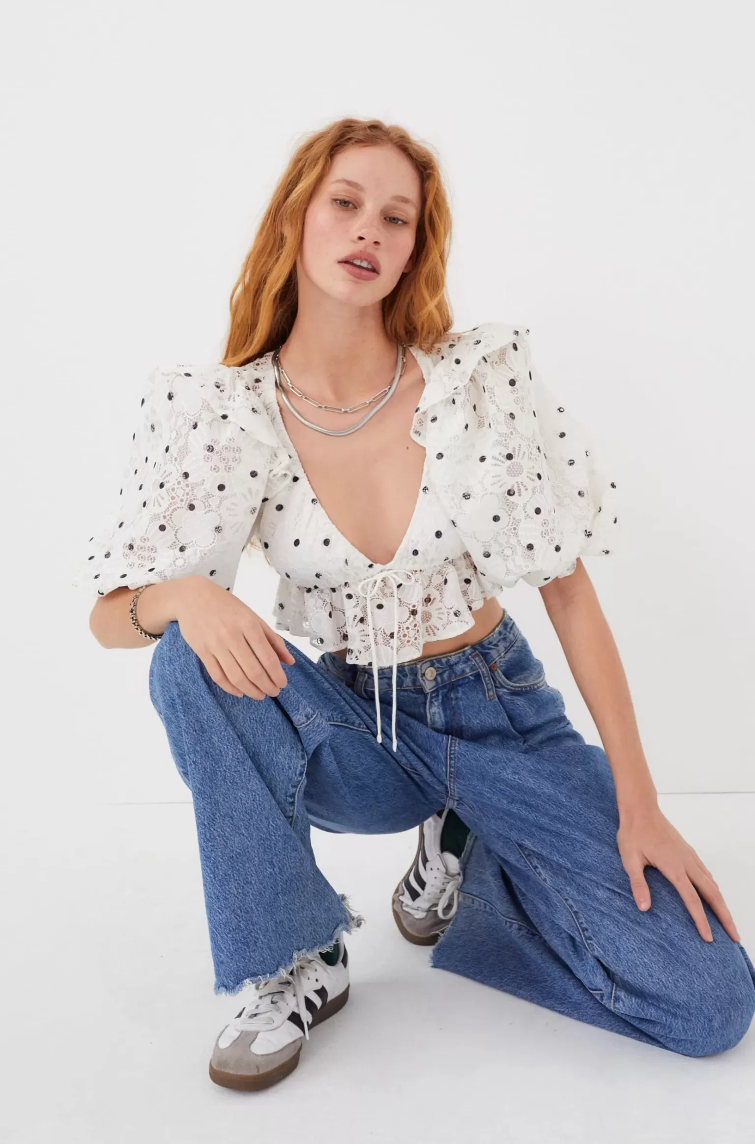 Discount For Love & Lemons Glenn Crop Top White