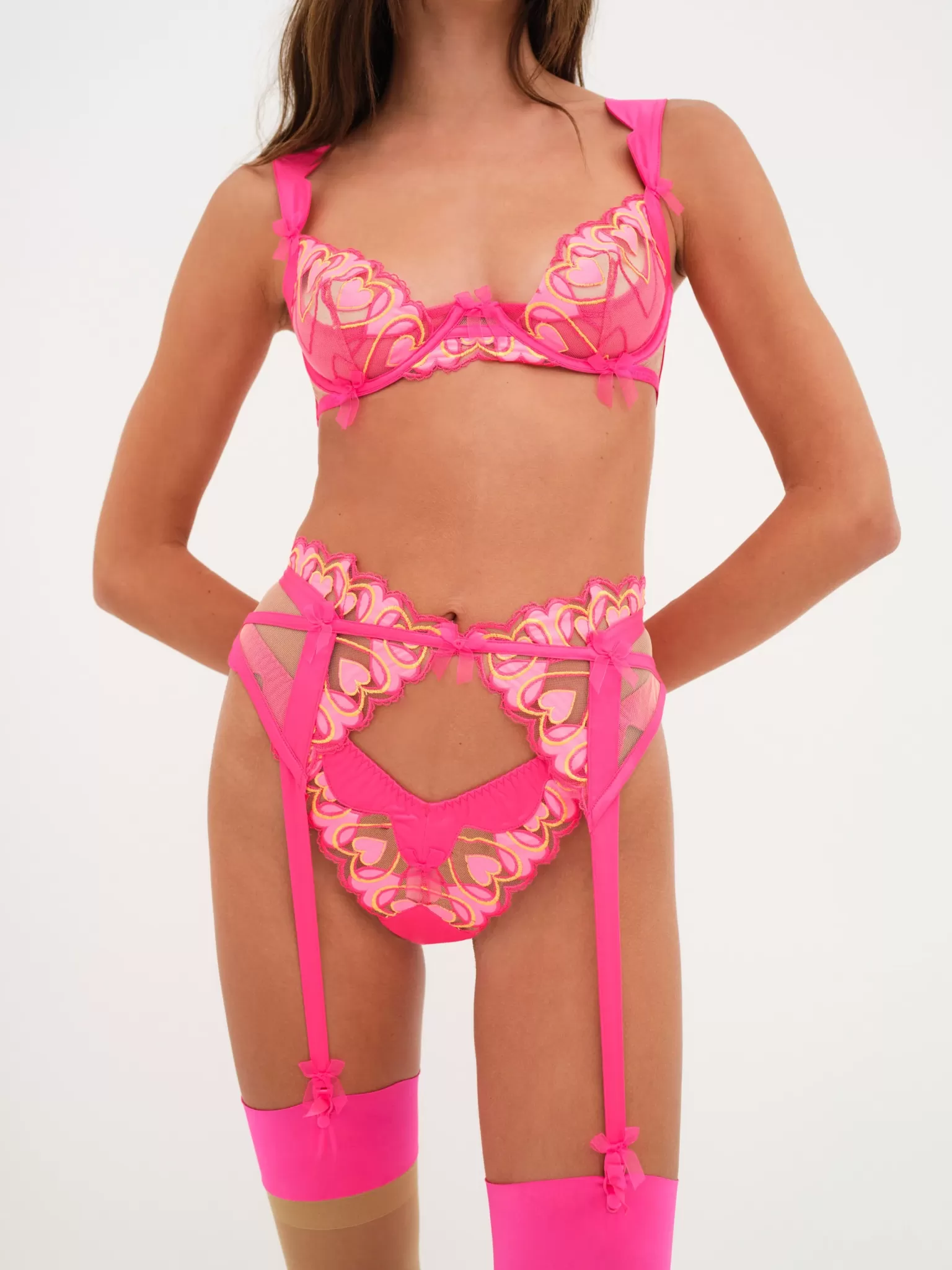 New For Love & Lemons Graphic Hearts Garter Pink