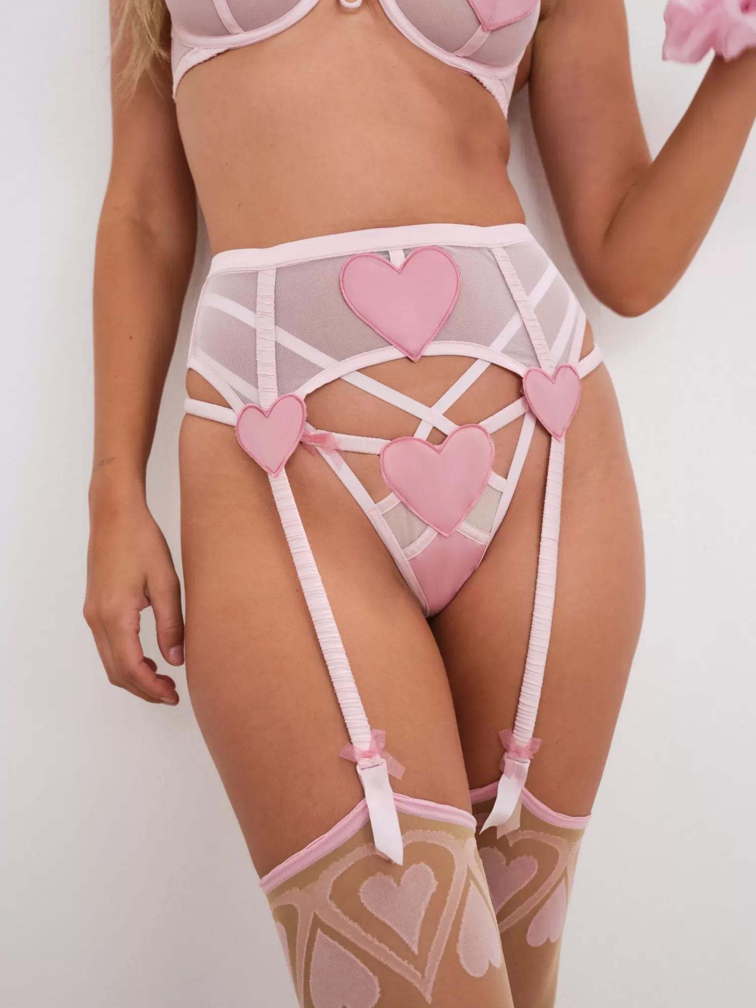 Hot For Love & Lemons Heart Garter Belt Pink