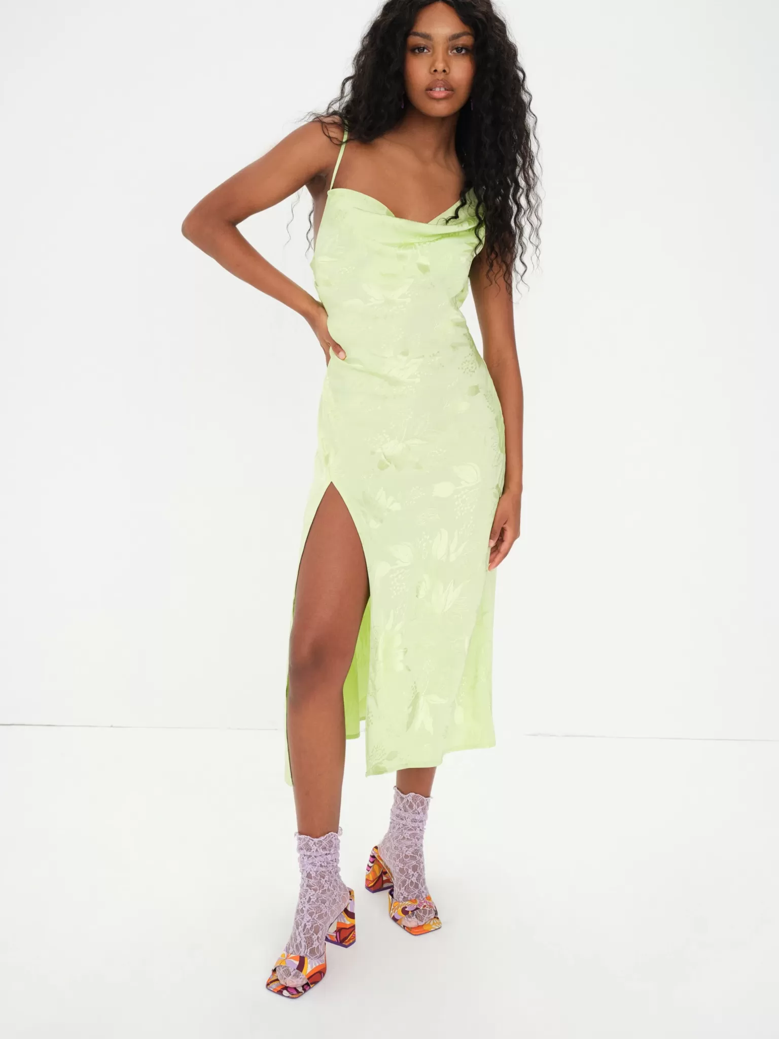 New For Love & Lemons Ilana Midi Dress Green