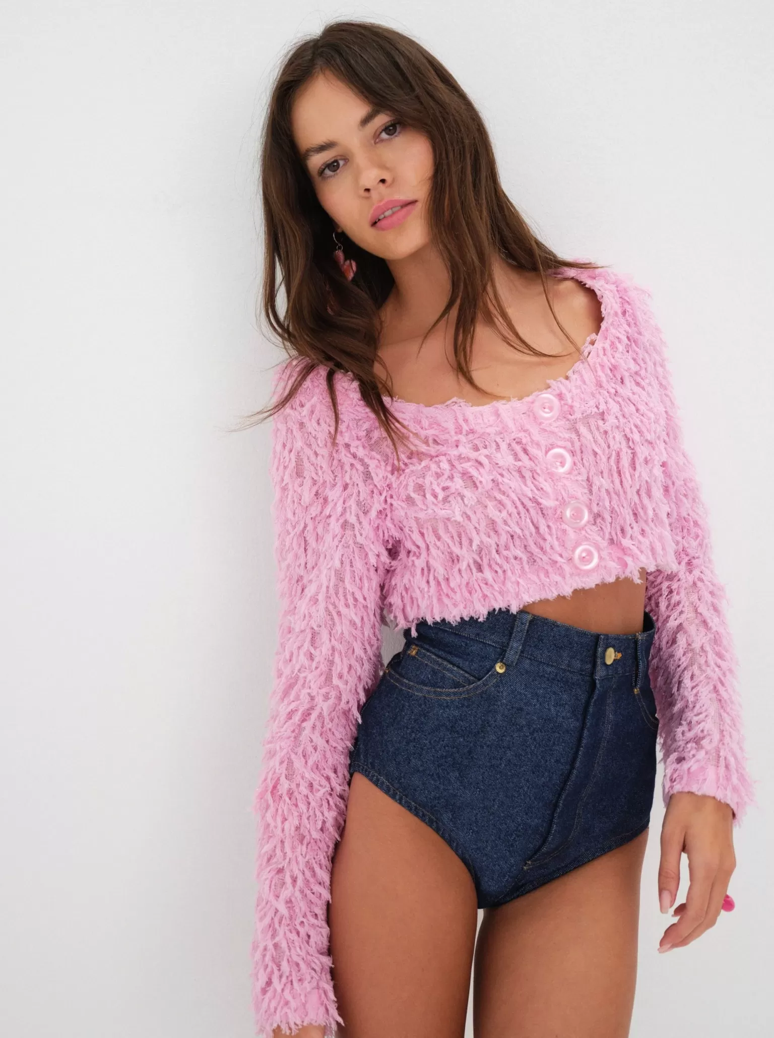 Clearance For Love & Lemons June Cropped Sweater Pink