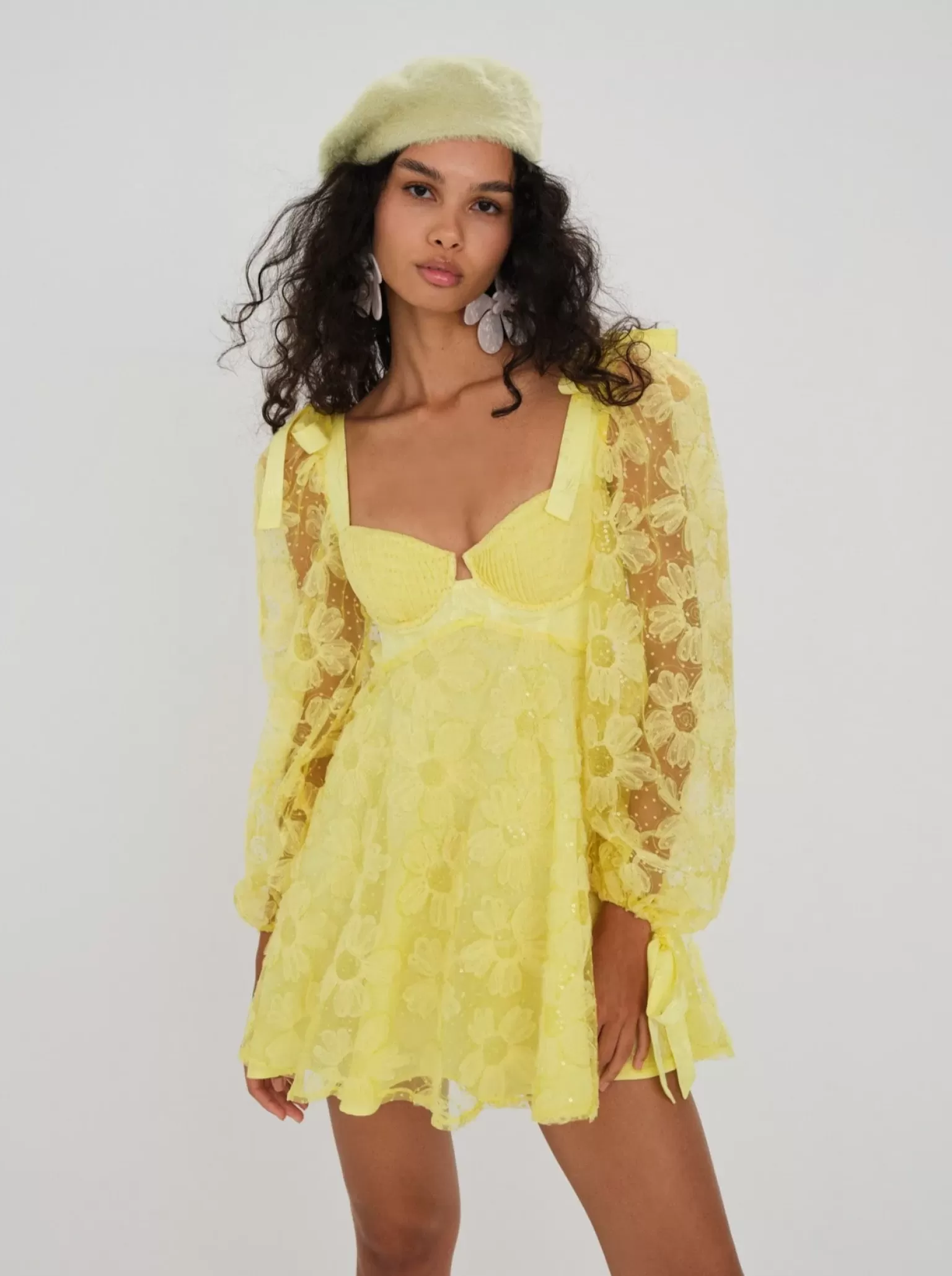 Flash Sale For Love & Lemons Kiersten Mini Dress Yellow