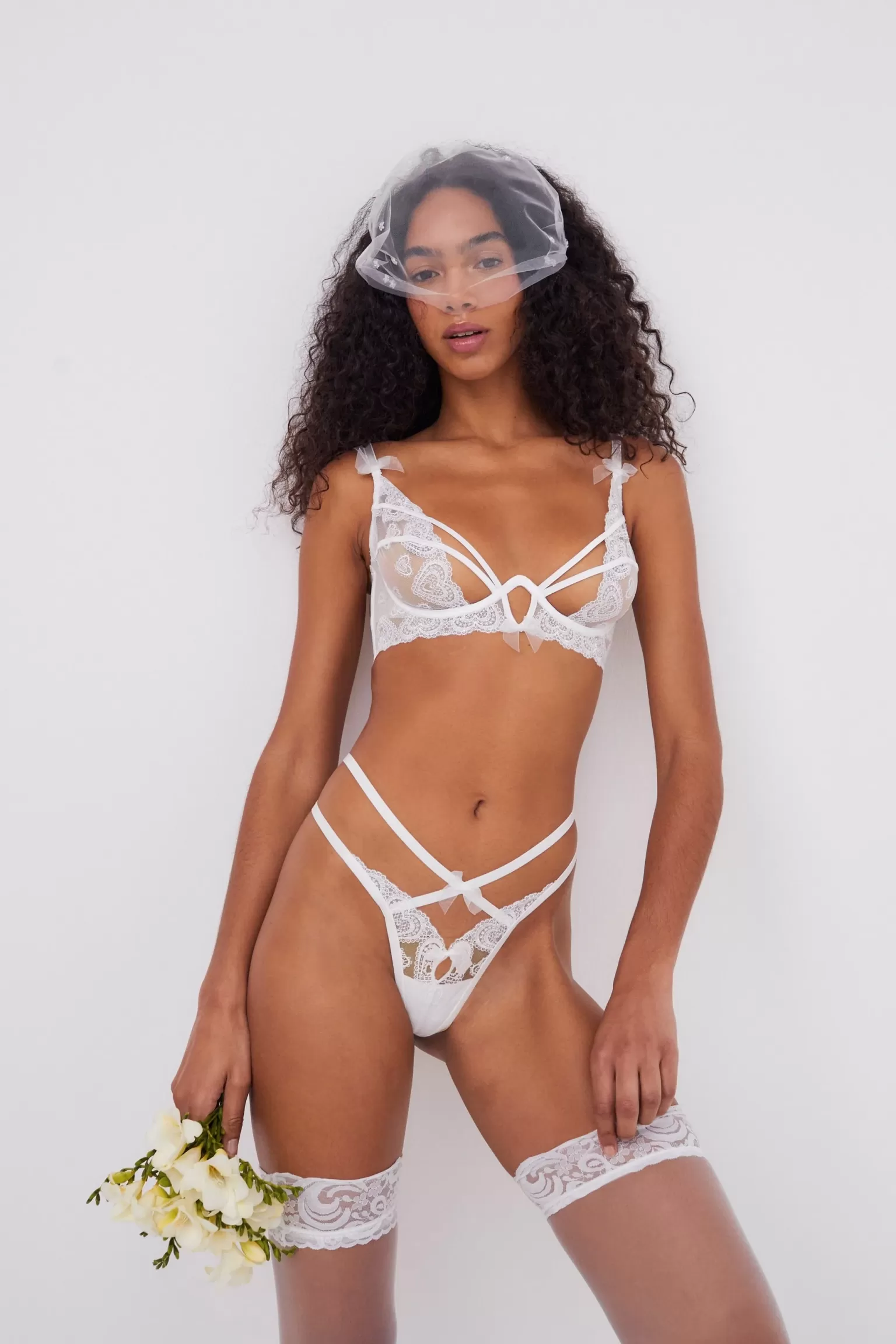 Hot For Love & Lemons Lace Heart Embroidery Bra White