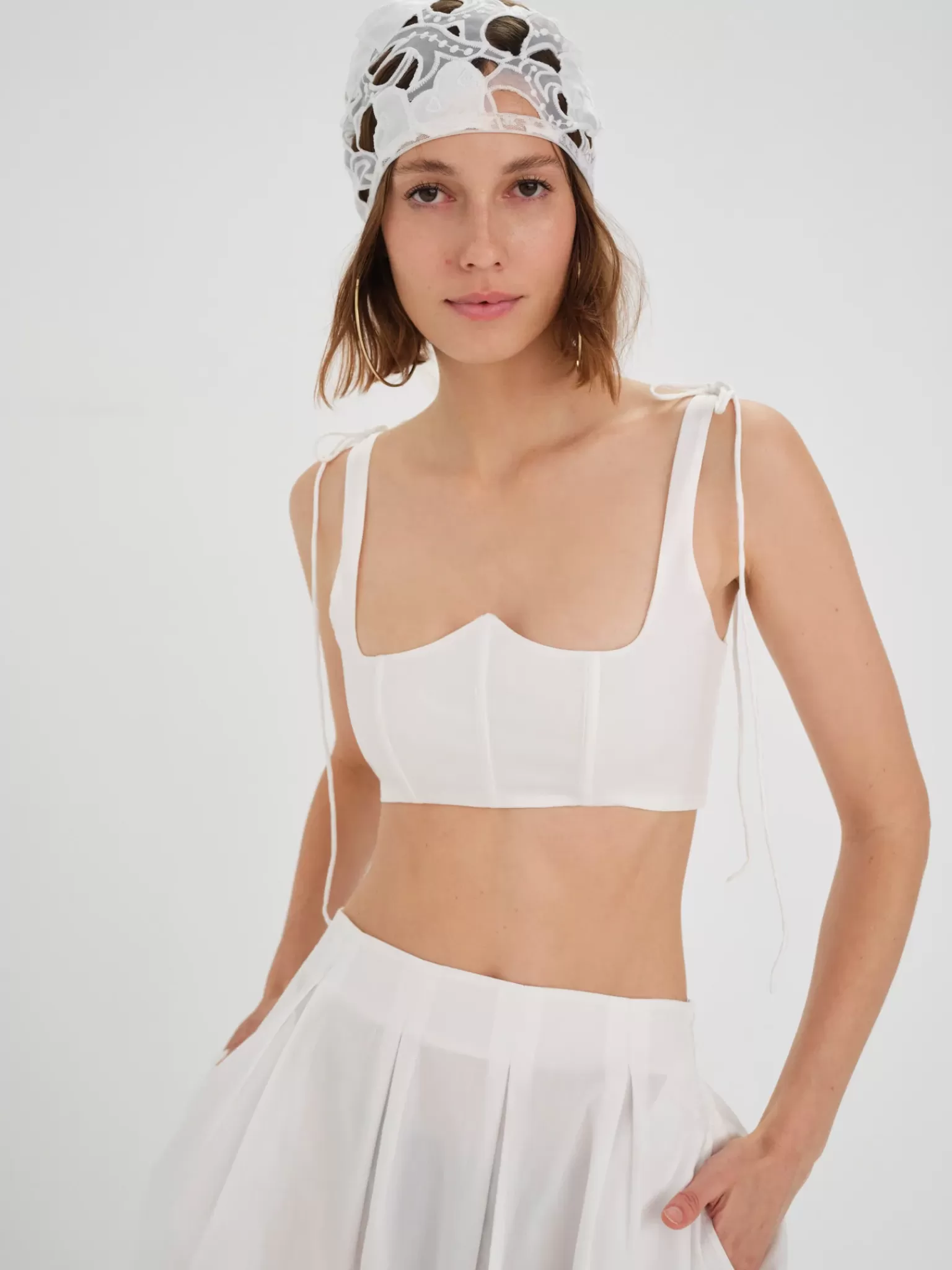 New For Love & Lemons Layla Crop Top White