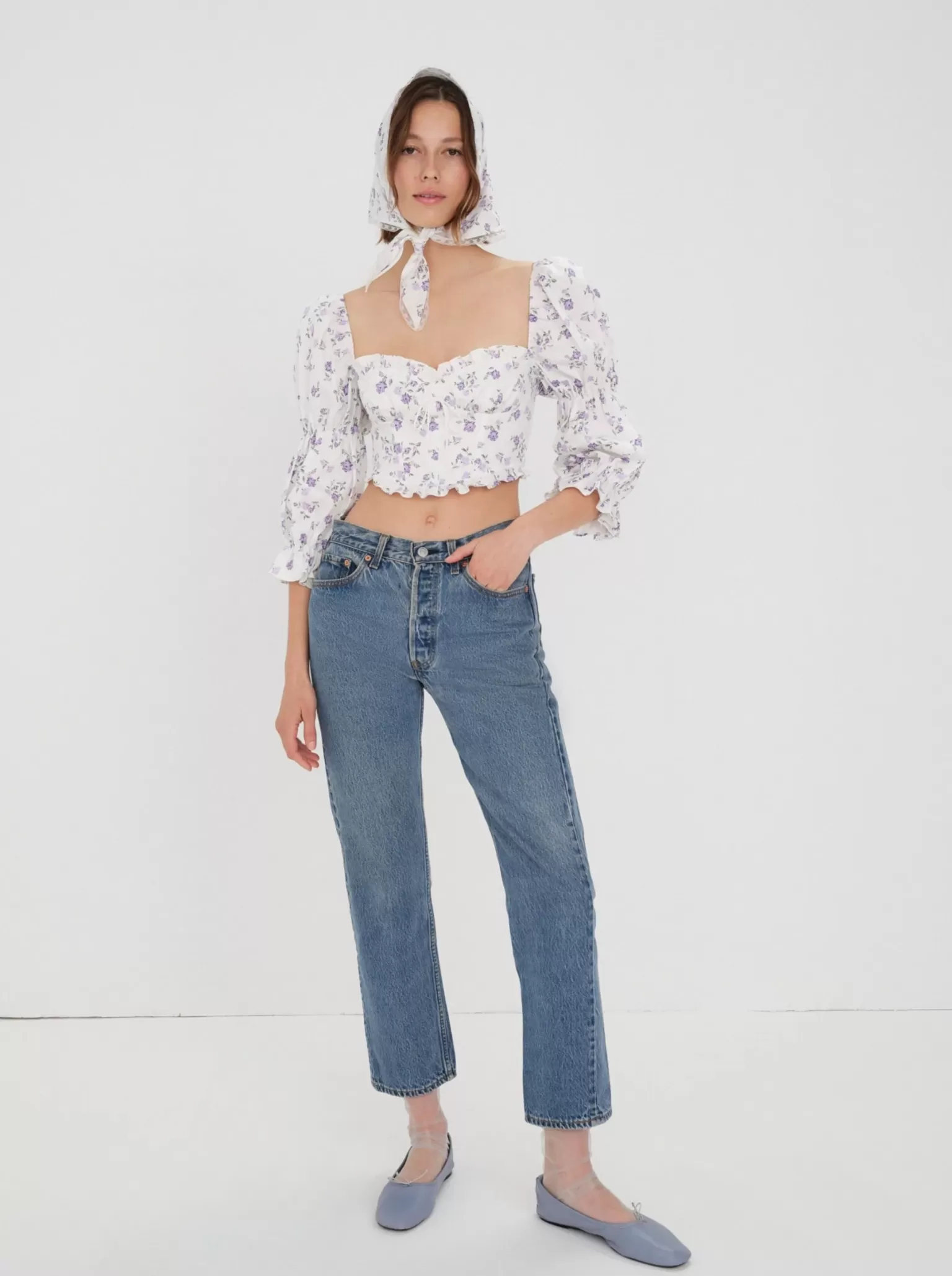 Discount For Love & Lemons Leslie Blouse White