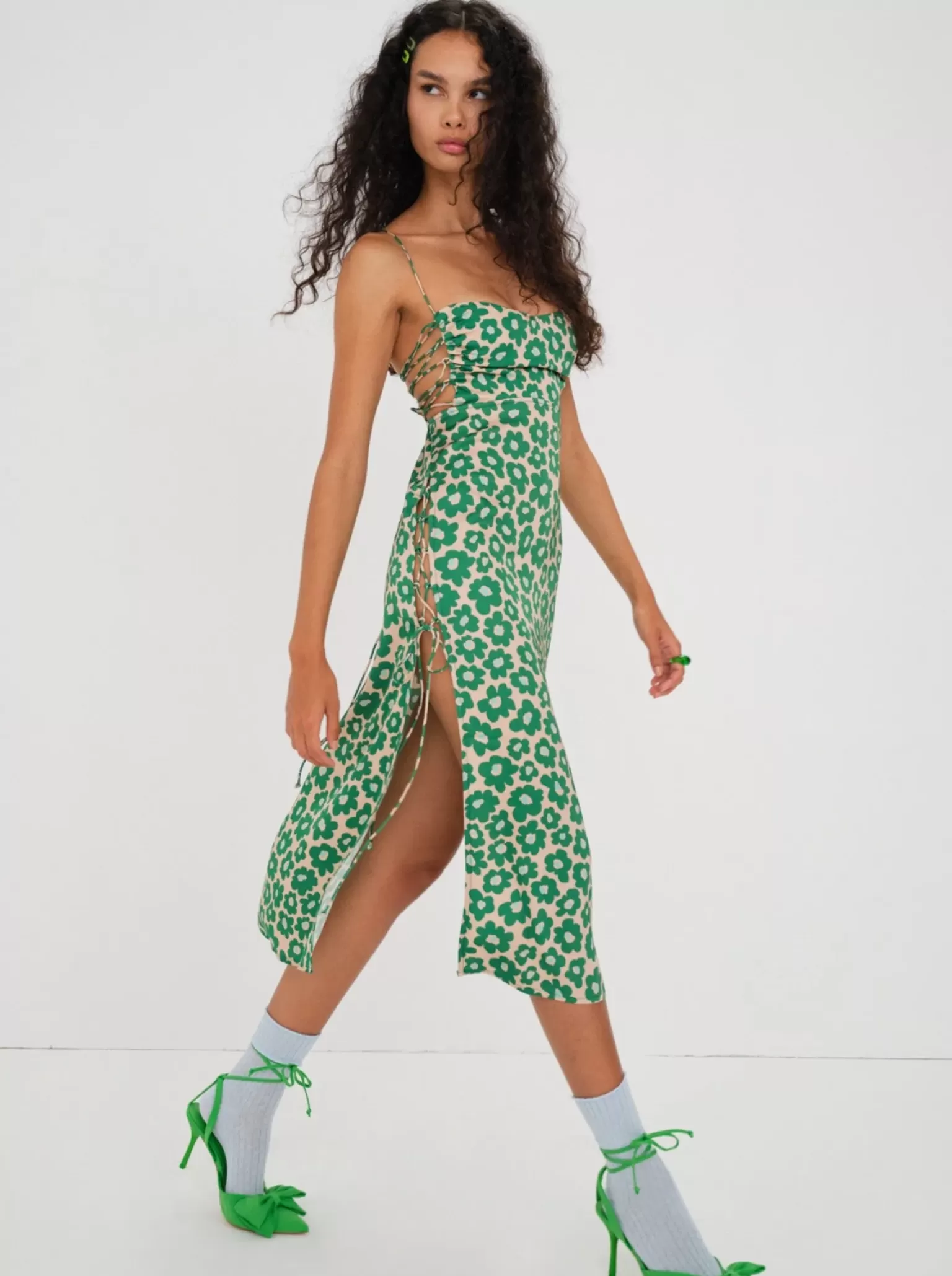 Store For Love & Lemons Lincoln Midi Dress Green