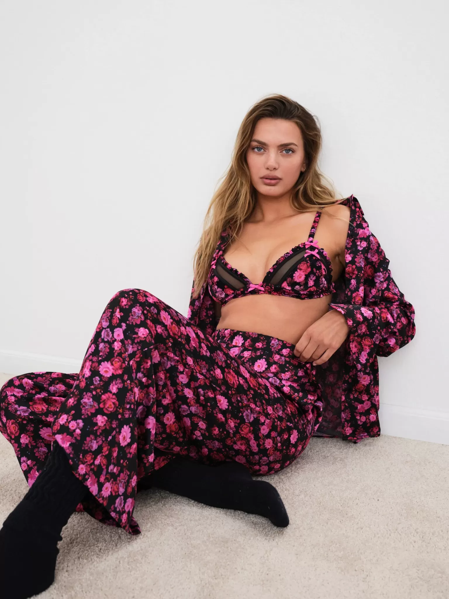 New For Love & Lemons Lola Long Pj Pant Black