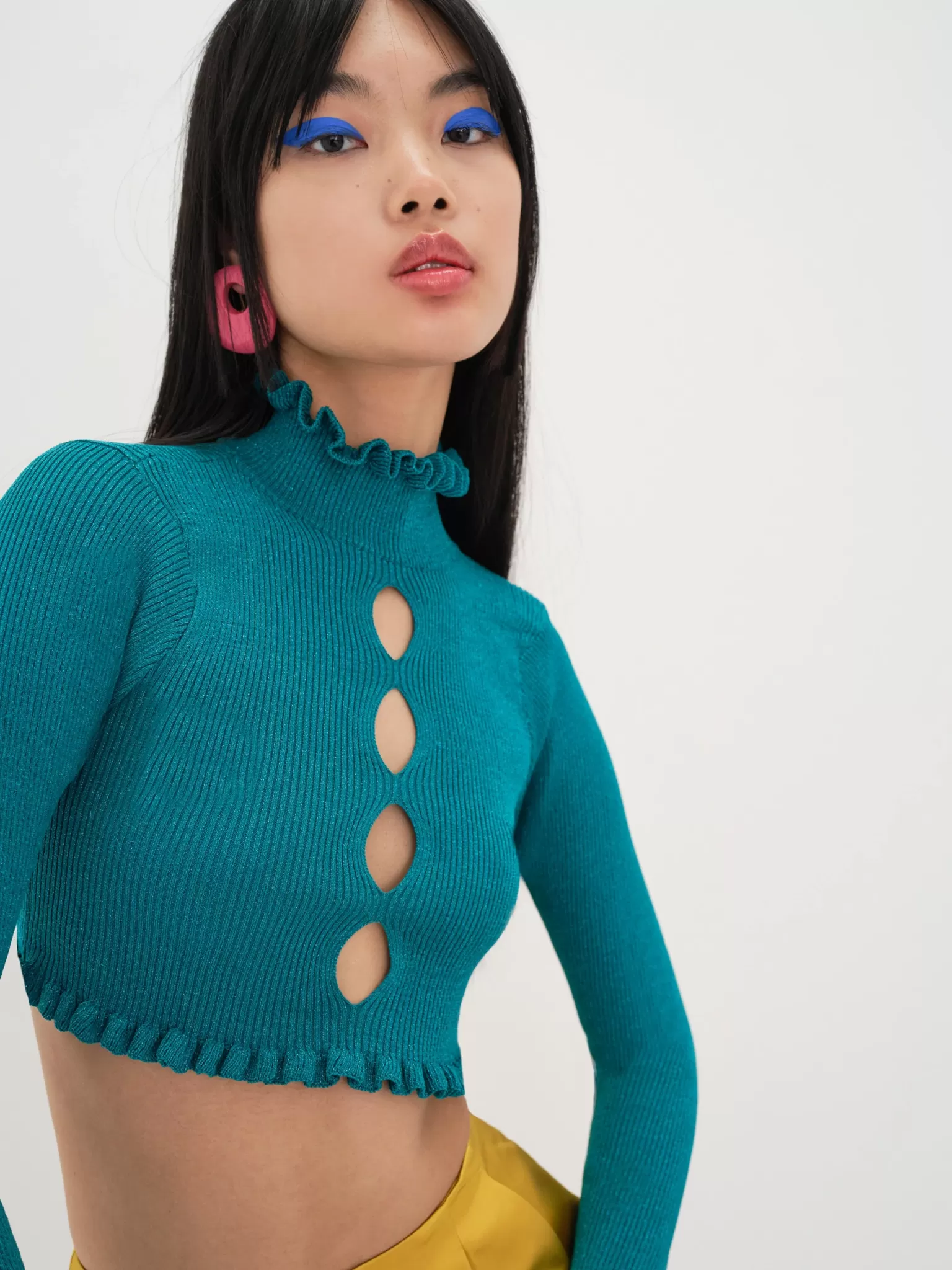 Fashion For Love & Lemons Lorelei Cropped Sweater Blue