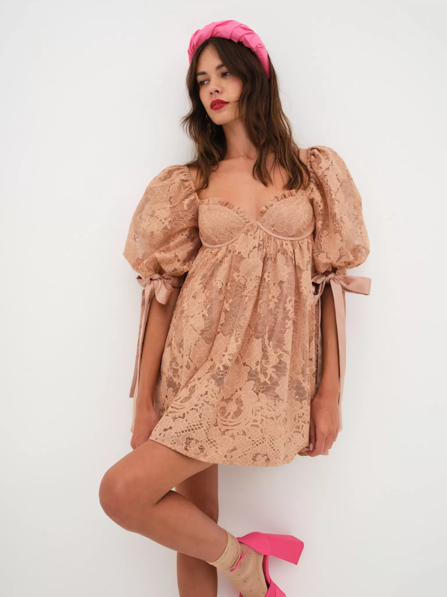 Cheap For Love & Lemons Louisa Mini Dress Neutral