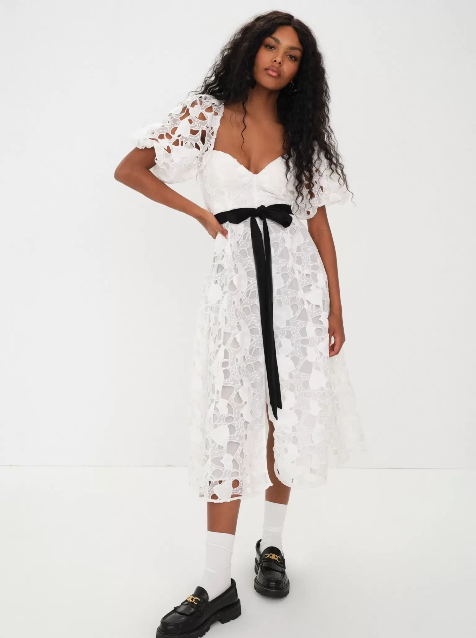 New For Love & Lemons Marlene Midi Dress White