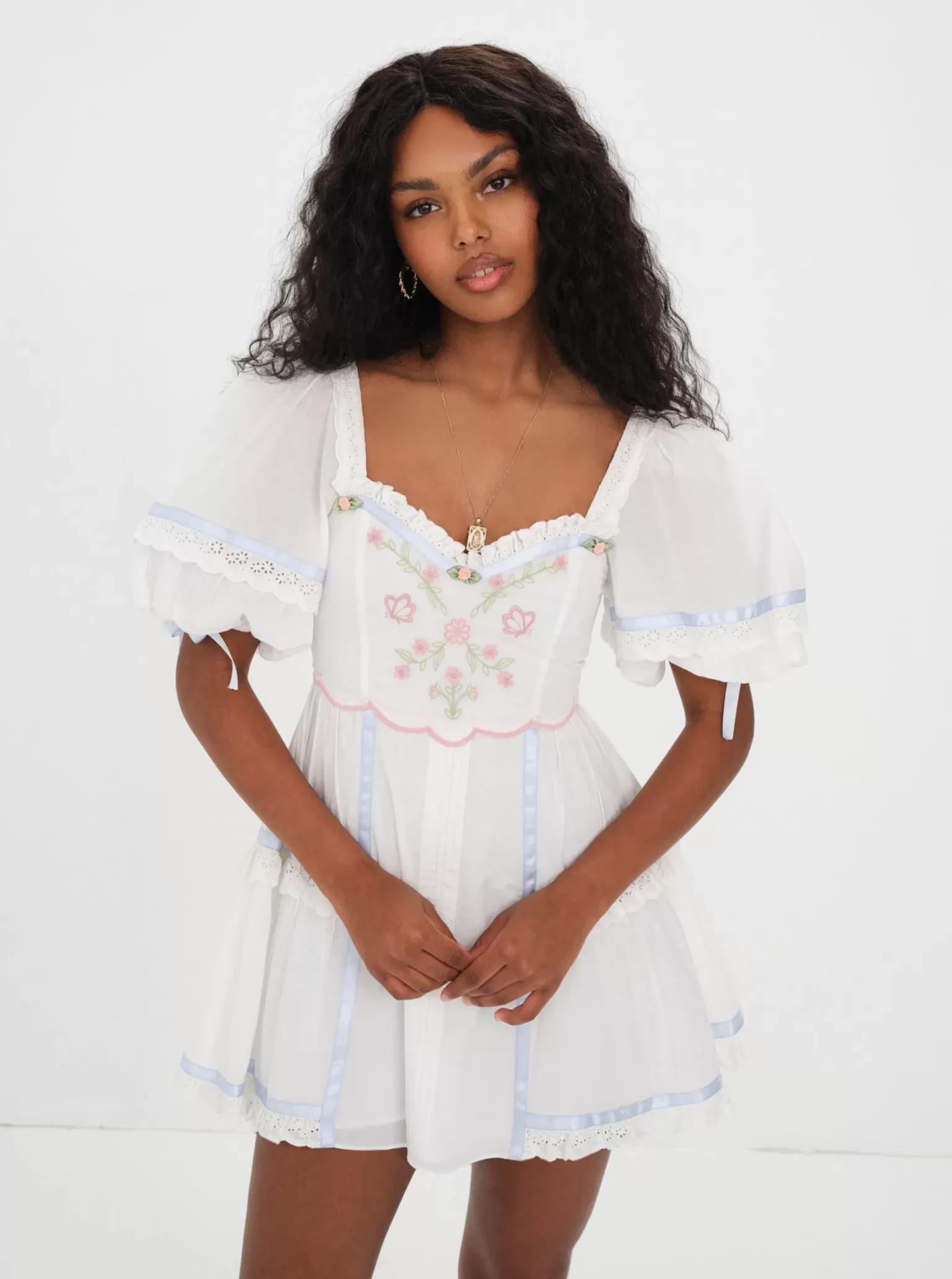 Fashion For Love & Lemons Meadow Mini Dress White