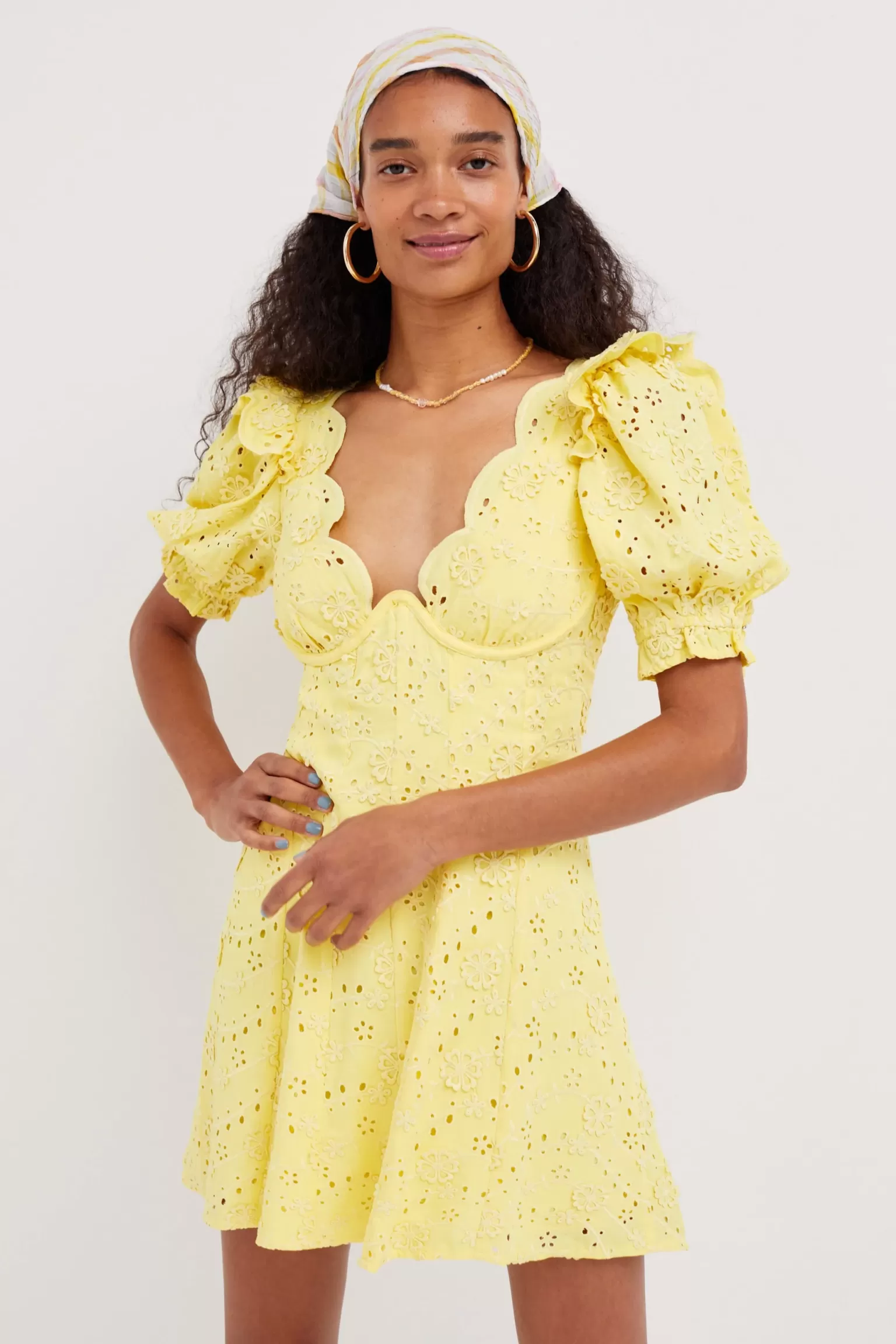 Shop For Love & Lemons Natalia Puff Sleeve Mini Dress Yellow