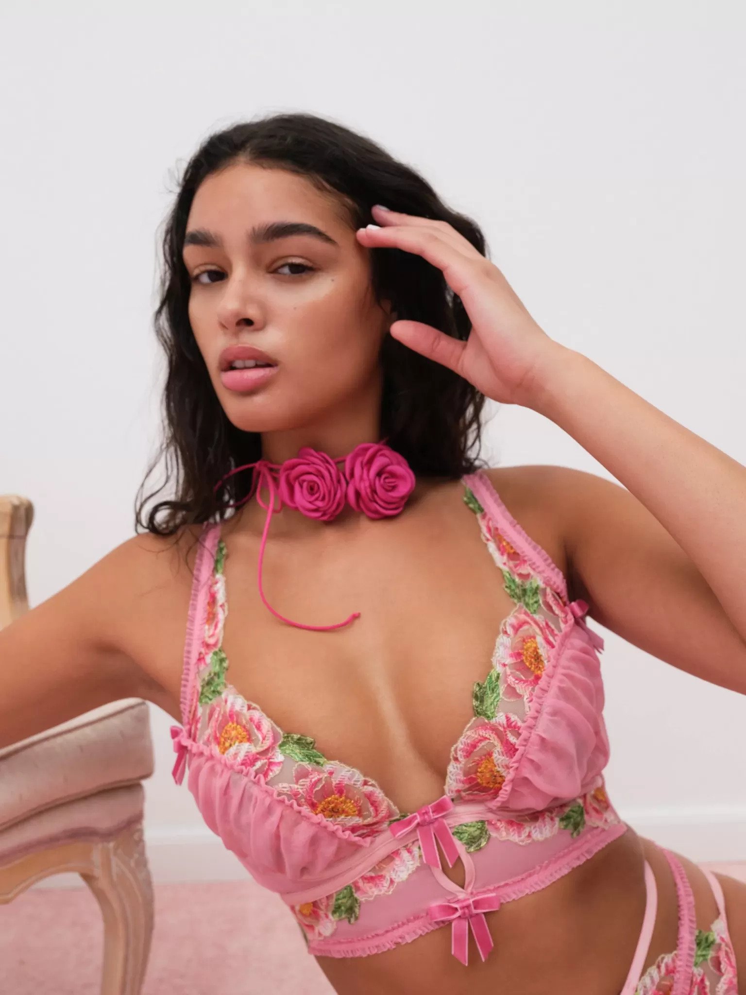 Fashion For Love & Lemons Needle Point Roses Bustier Pink