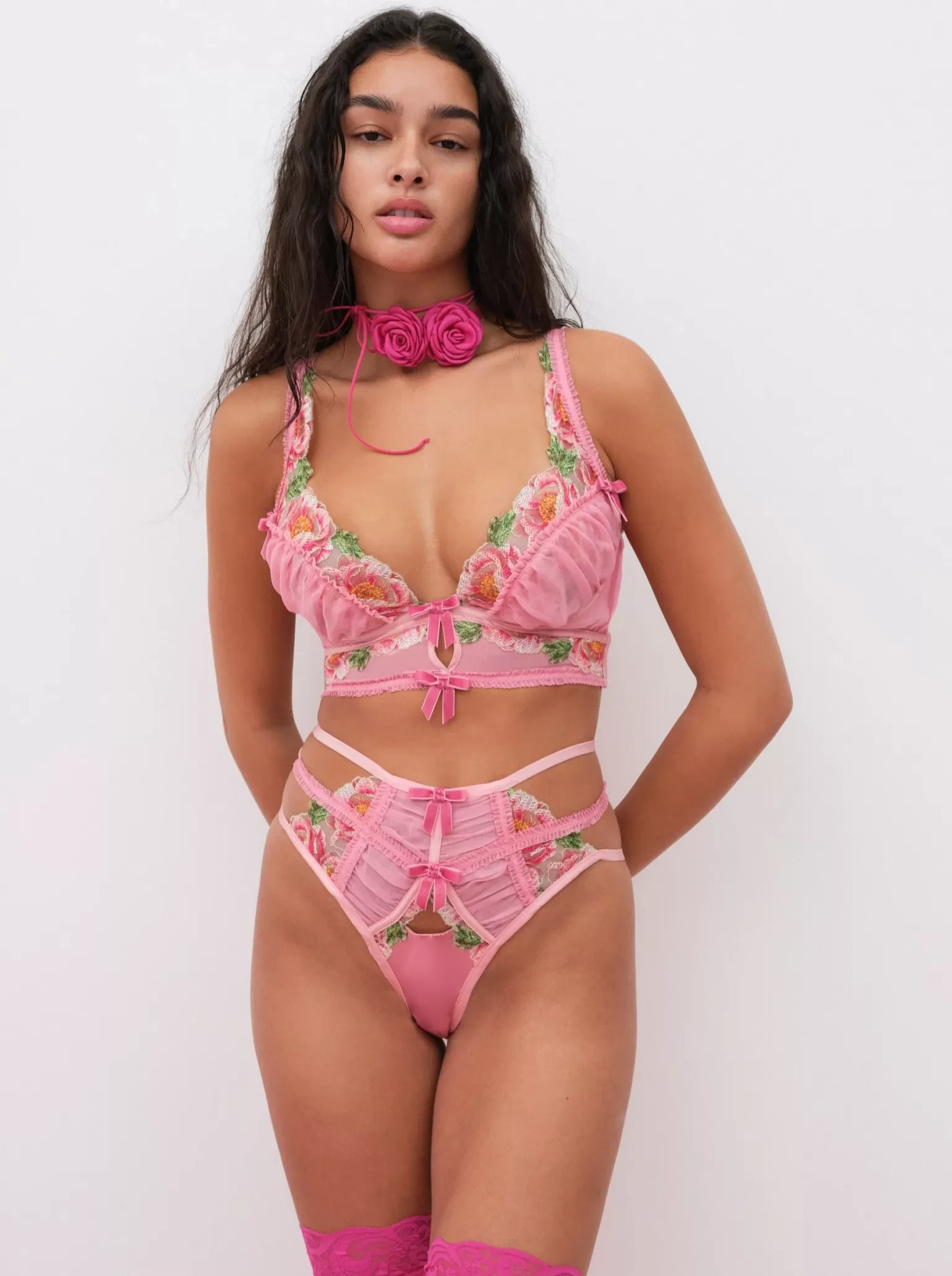 Best For Love & Lemons Needle Point Roses Cheeky Panty Pink