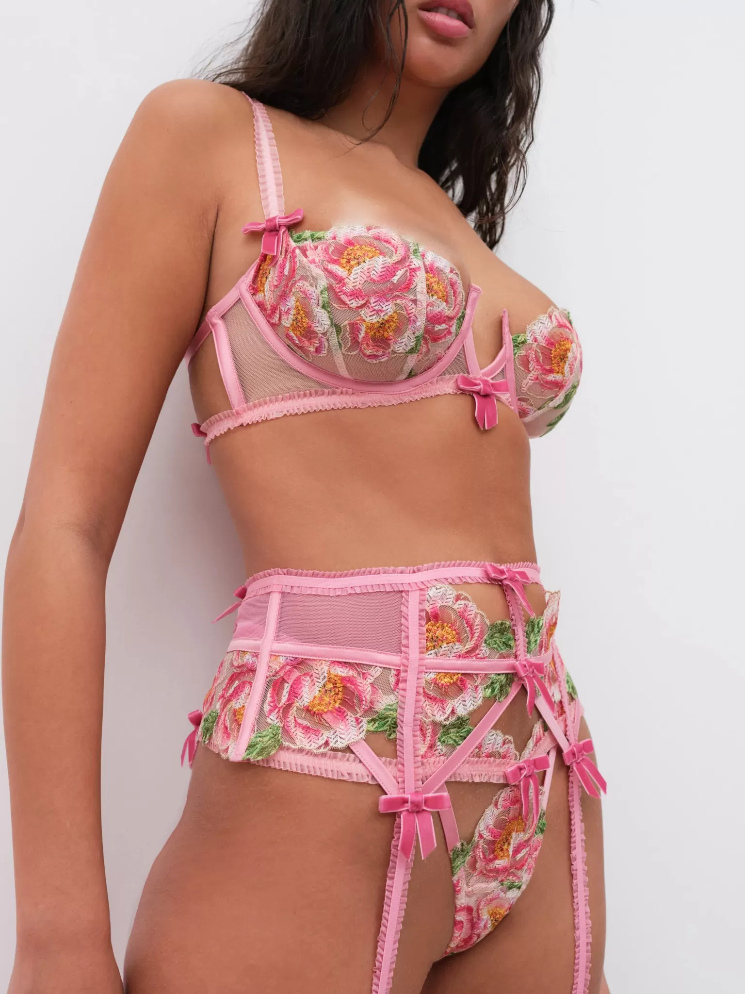 Cheap For Love & Lemons Needle Point Roses Underwire Bra Pink