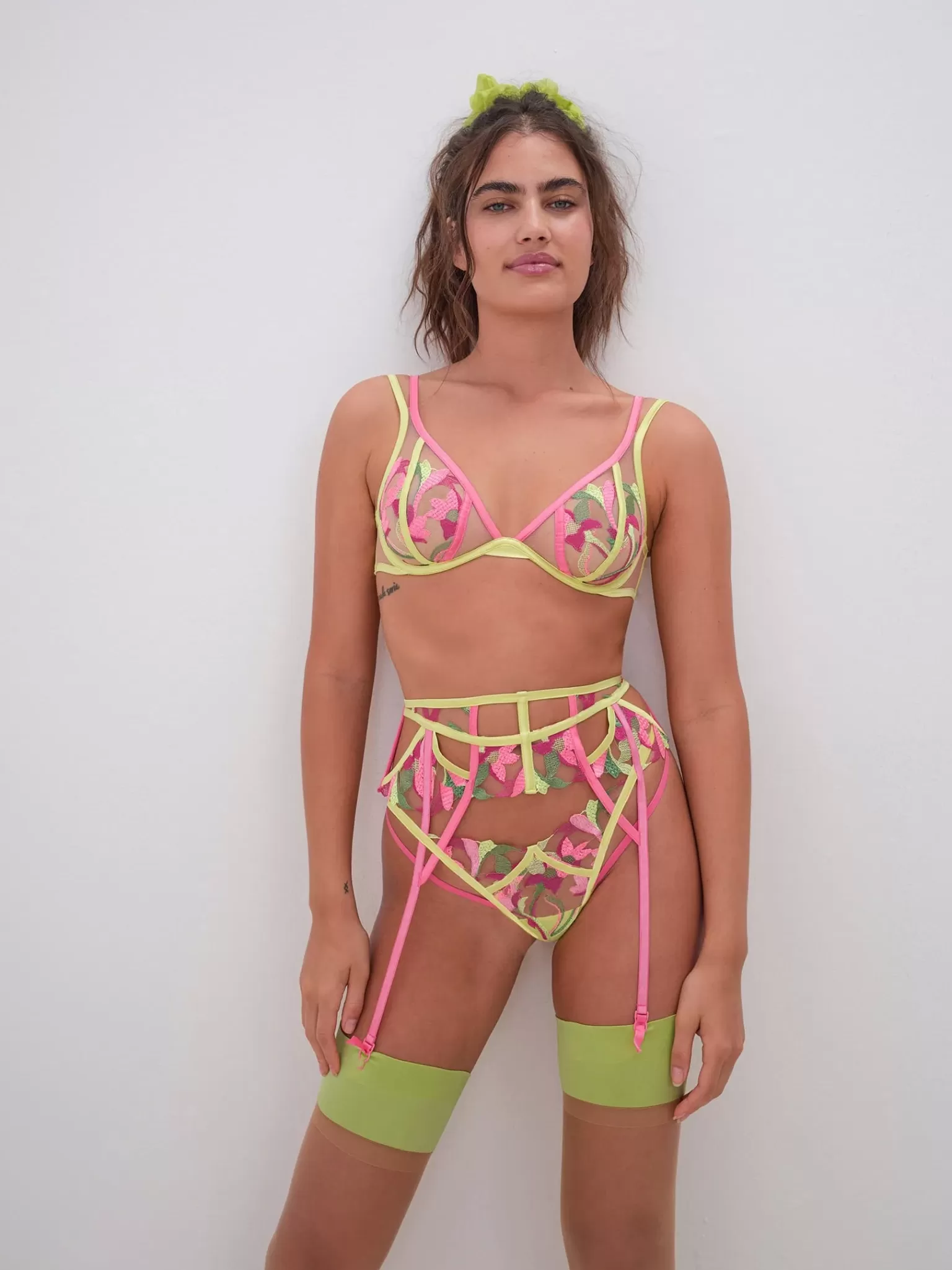 Flash Sale For Love & Lemons Petunia Embroidery Garter Pink