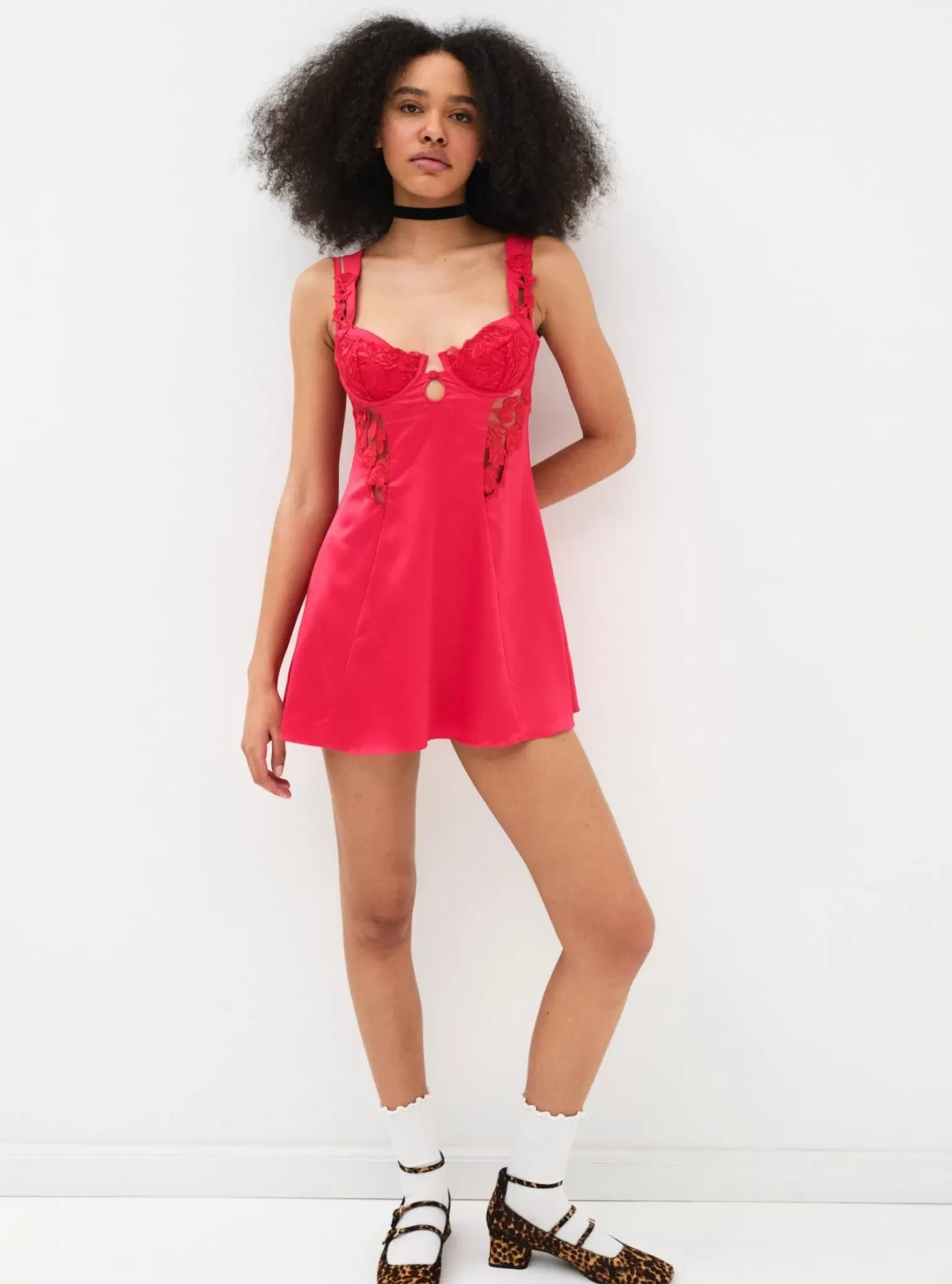 Fashion For Love & Lemons Romantic Roses Printed Slip Red