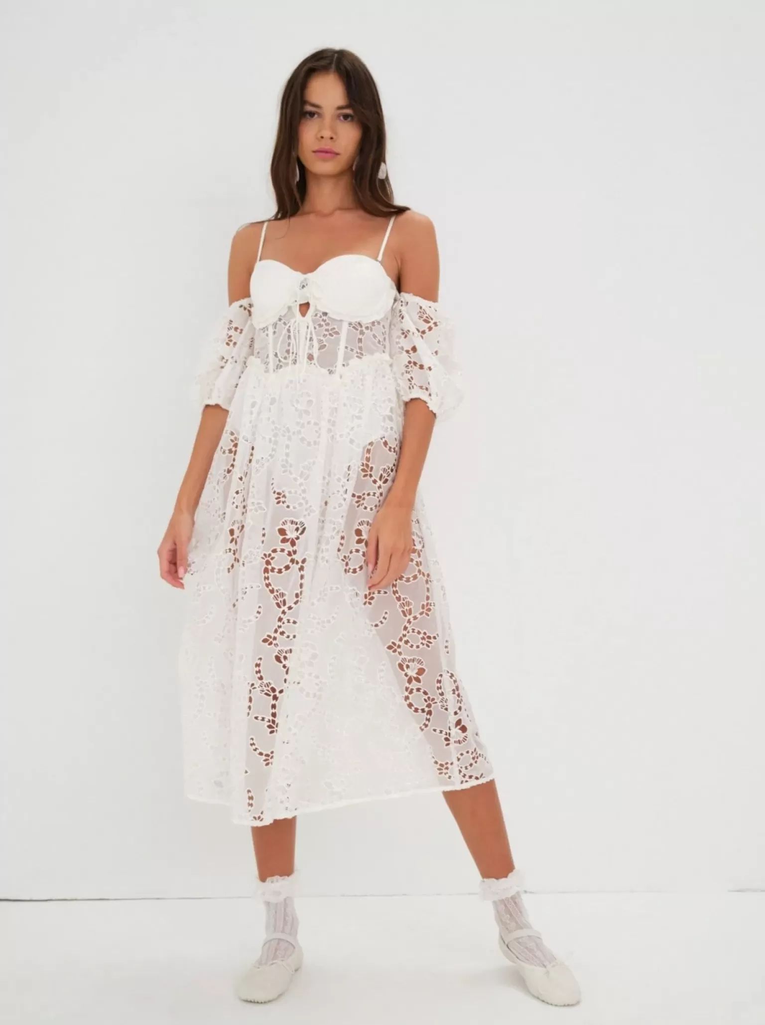 Clearance For Love & Lemons Romi Midi Dress White