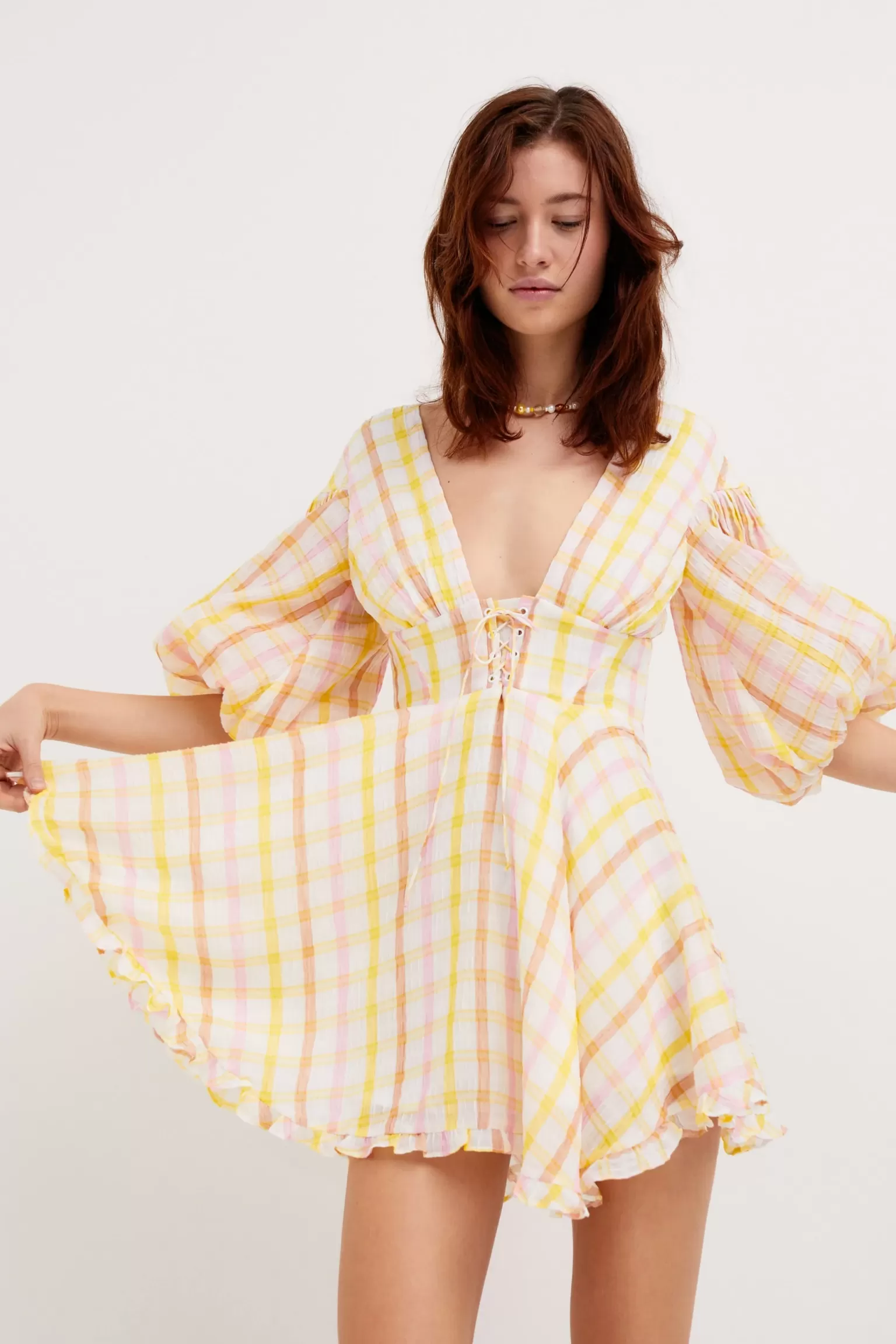 Hot For Love & Lemons Rue Puff Sleeve Mini Dress Yellow