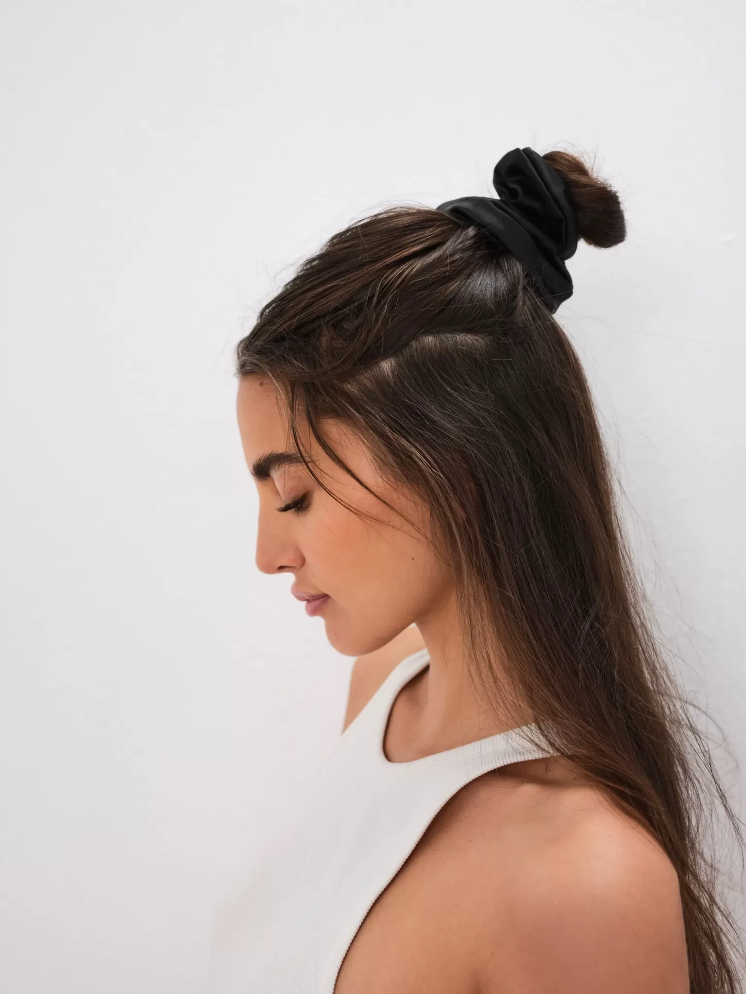 Clearance For Love & Lemons Satin Ruffle Thong & Scrunchie Set Black