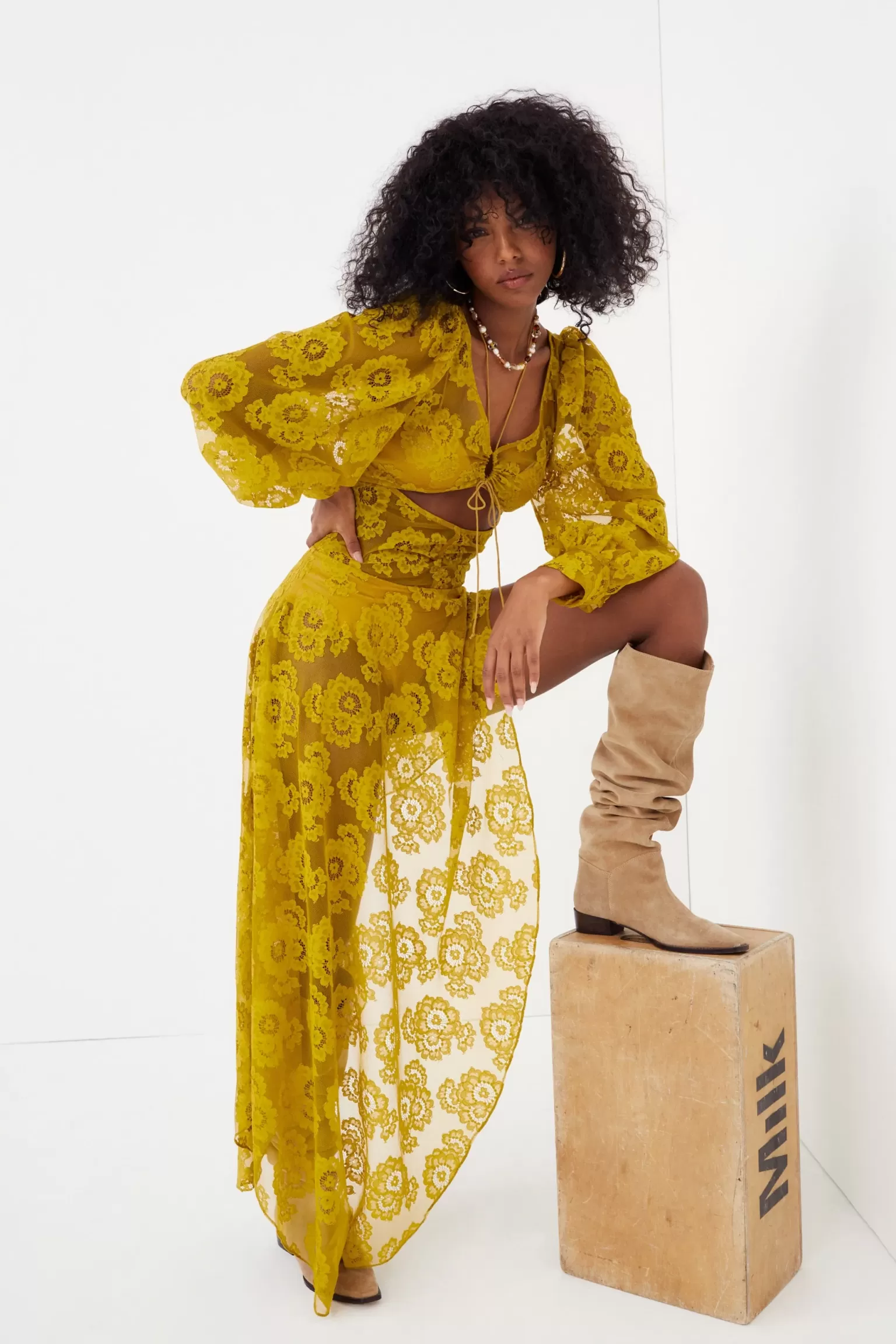 Cheap For Love & Lemons Tiana Midi Dress Yellow