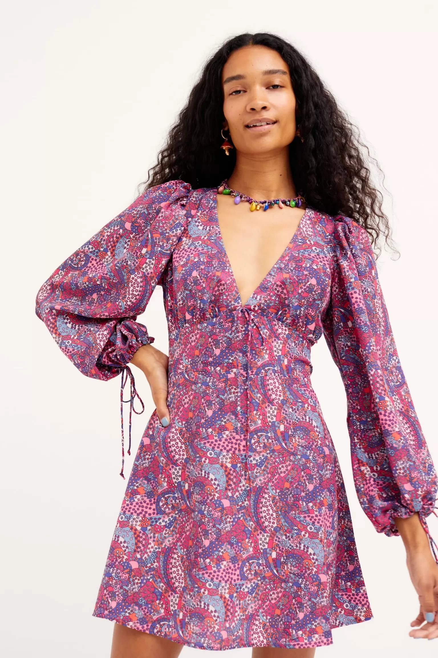 Best Sale For Love & Lemons Tonya Long Sleeve Mini Dress Purple