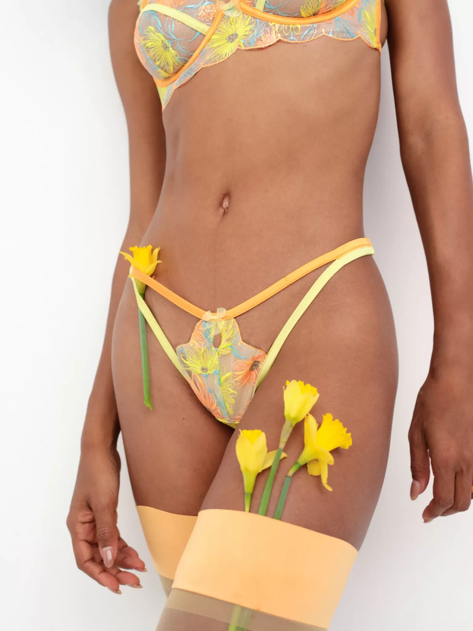 Store For Love & Lemons Waterlily Embroidery Thong Panty Orange