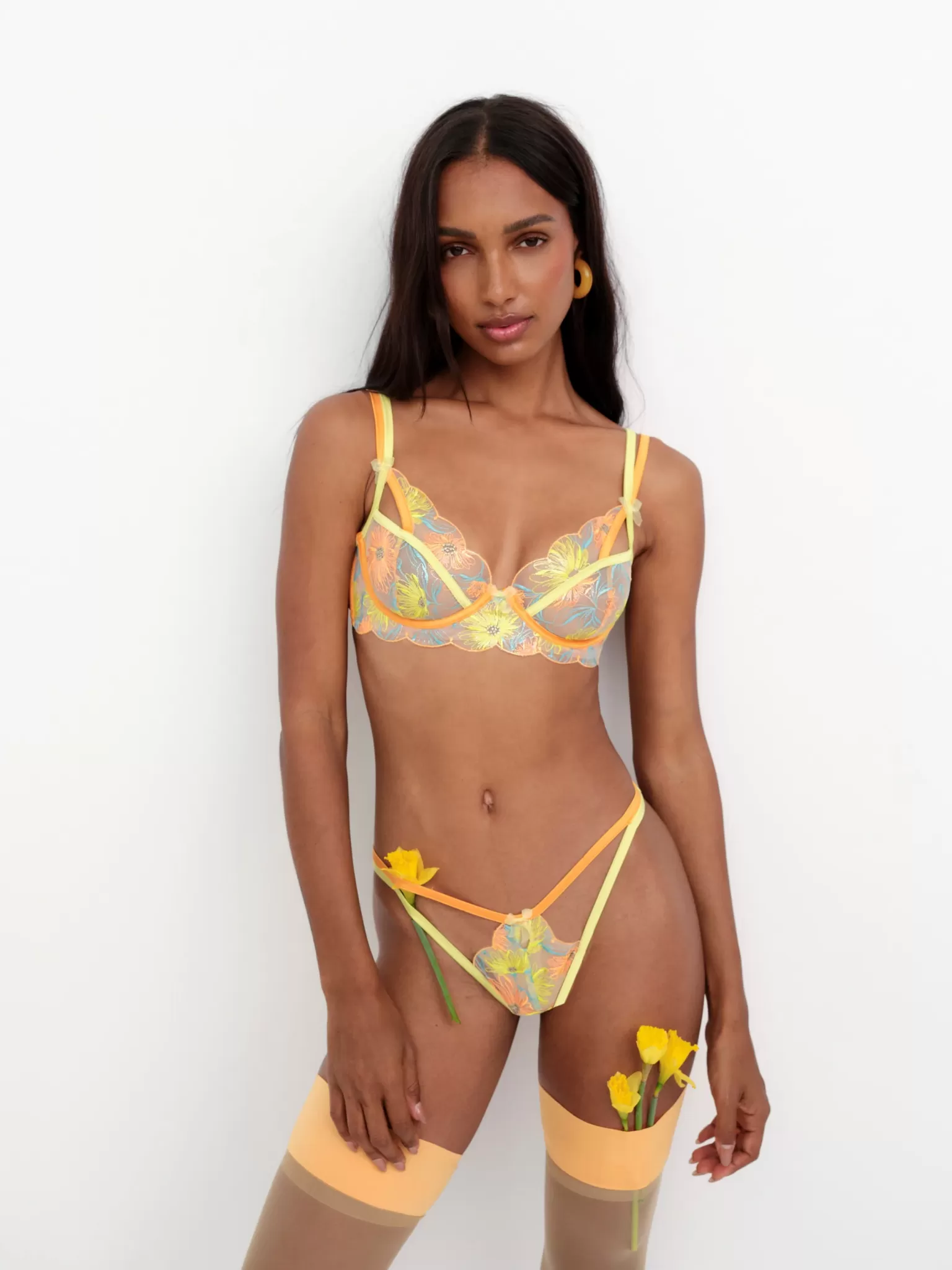 Store For Love & Lemons Waterlily Embroidery Thong Panty Orange